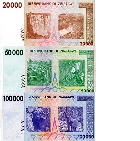 Zimbabwe 20,000 - 100,000 Dollars aUNC (minor corner issue) pick #: 73 - 75