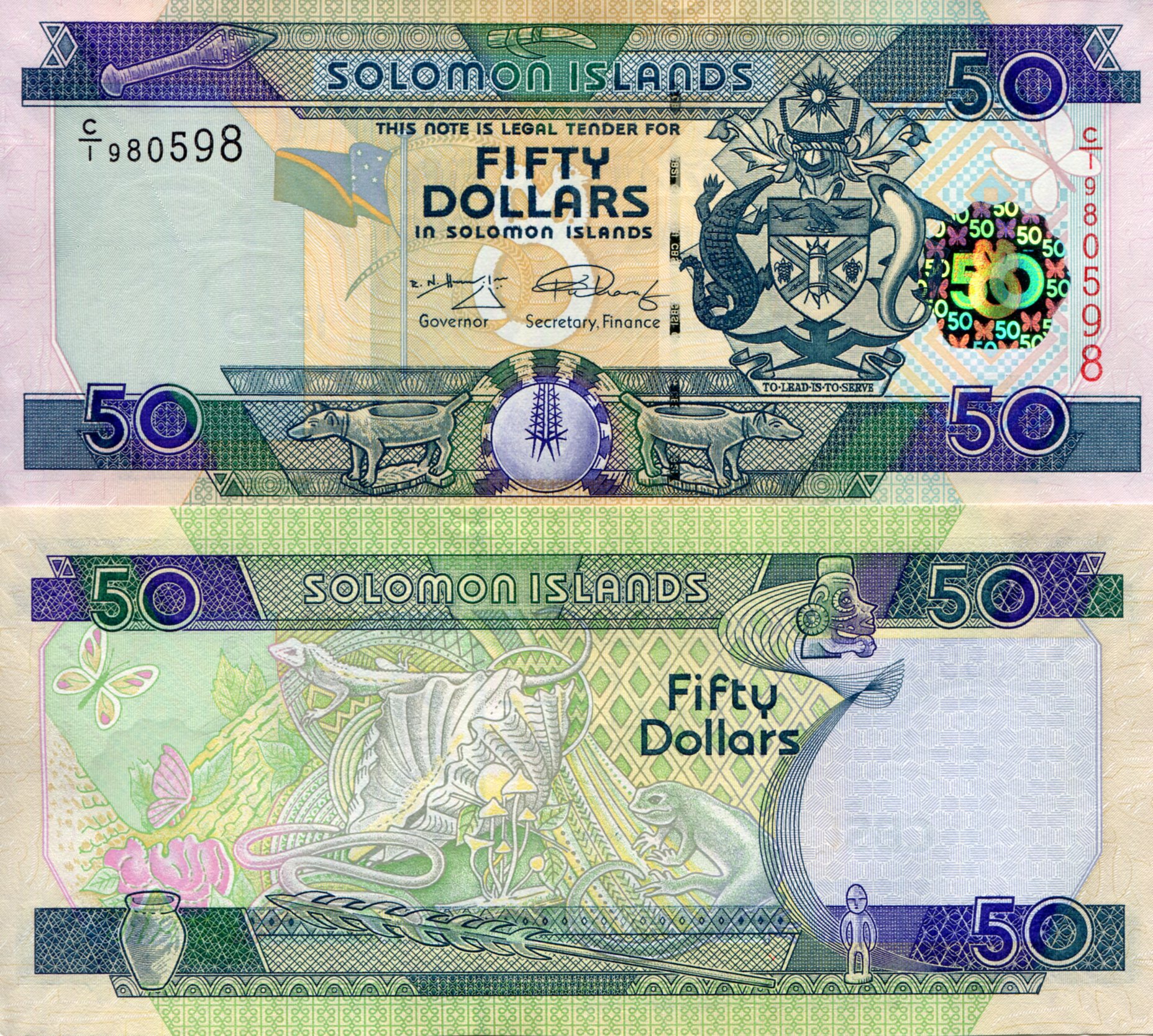 Solomon Islands 50 Dollars aUNC (minor corner issue) pick #: 29c