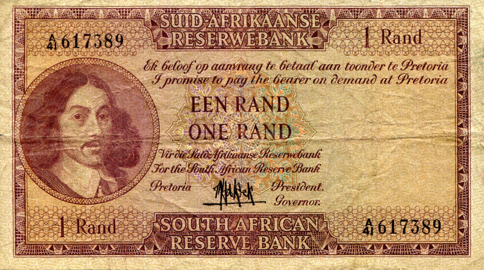South Africa 1 Rand F (See large scan) pick #: 103a