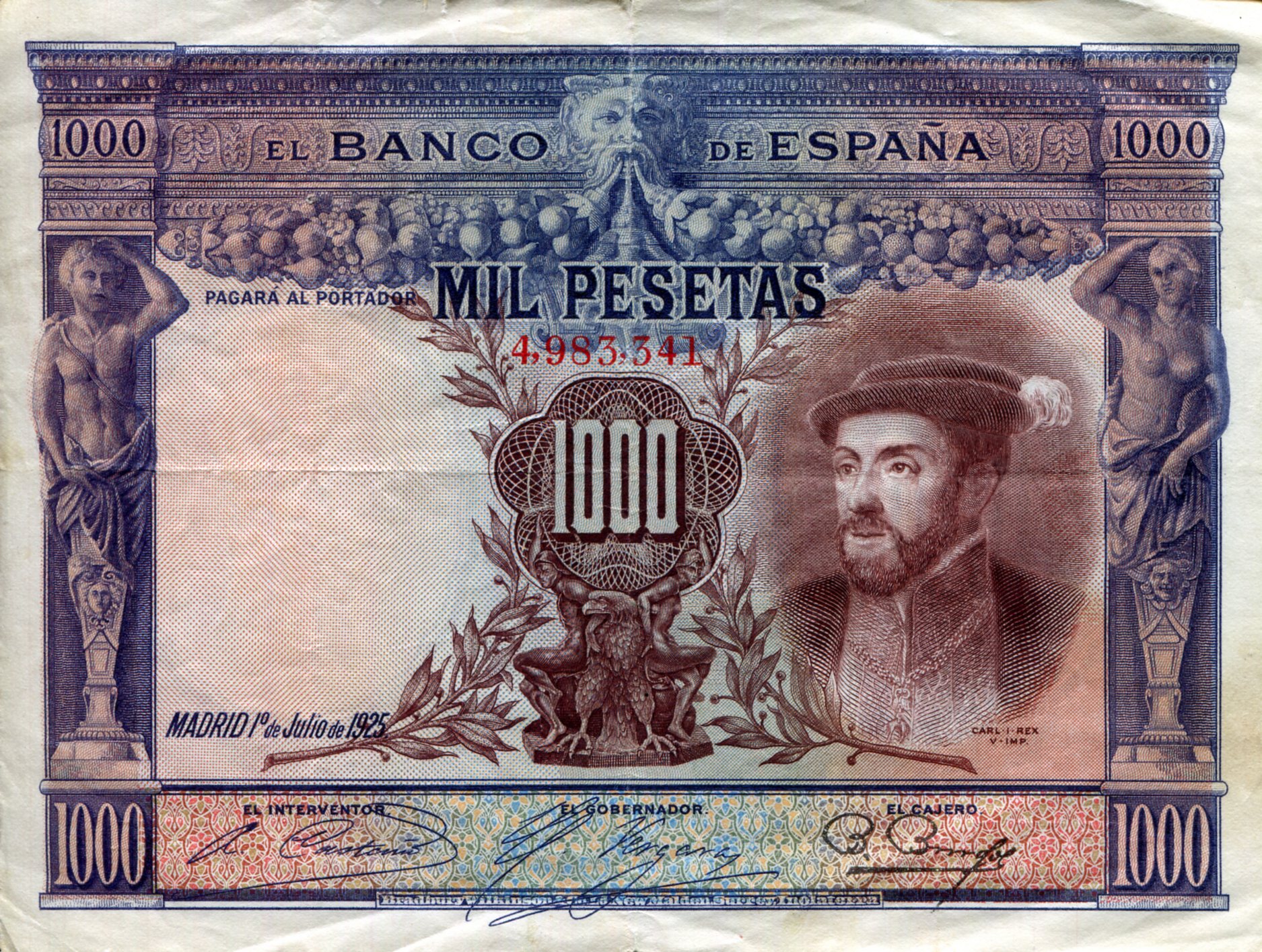 Spain 1,000 Pesetas F (see large scan) pick #: 70a