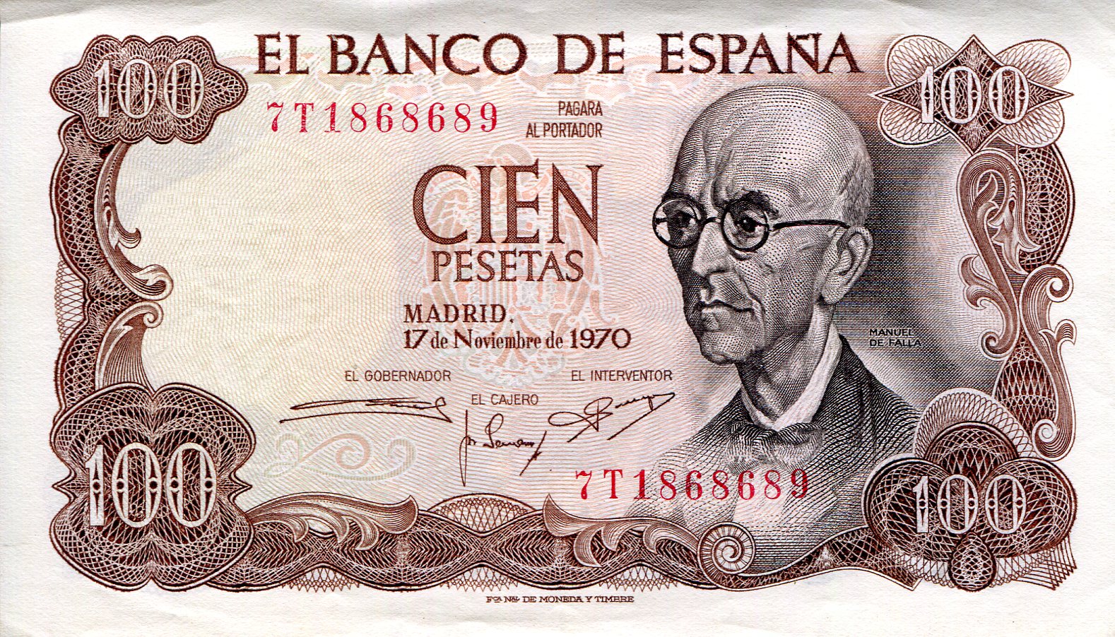 Spain 100 Pesetas XF (Top edge corner bend) pick #: 152