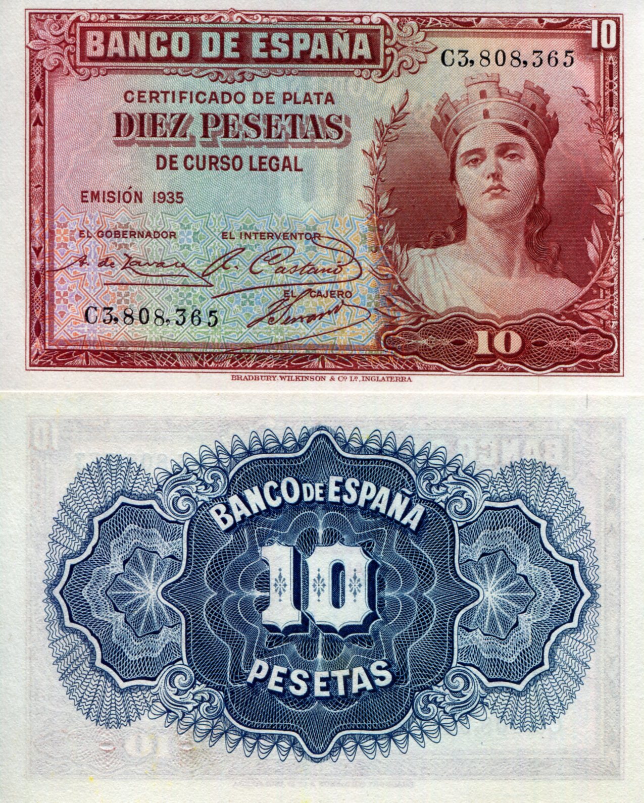 Spain 10 Pesetas UNC pick #: 86a