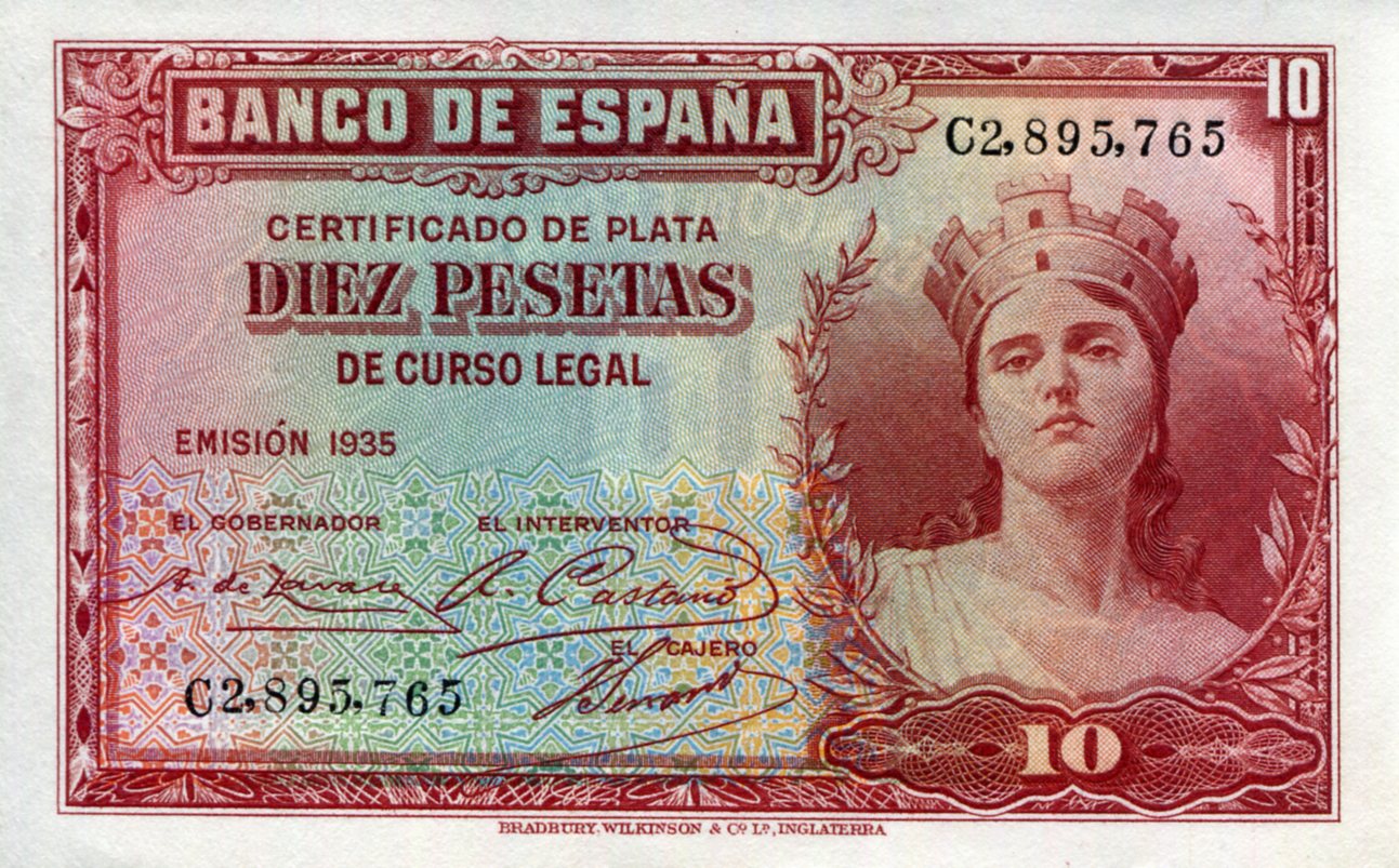 Spain 10 Pesetas aUNC pick #: 86a