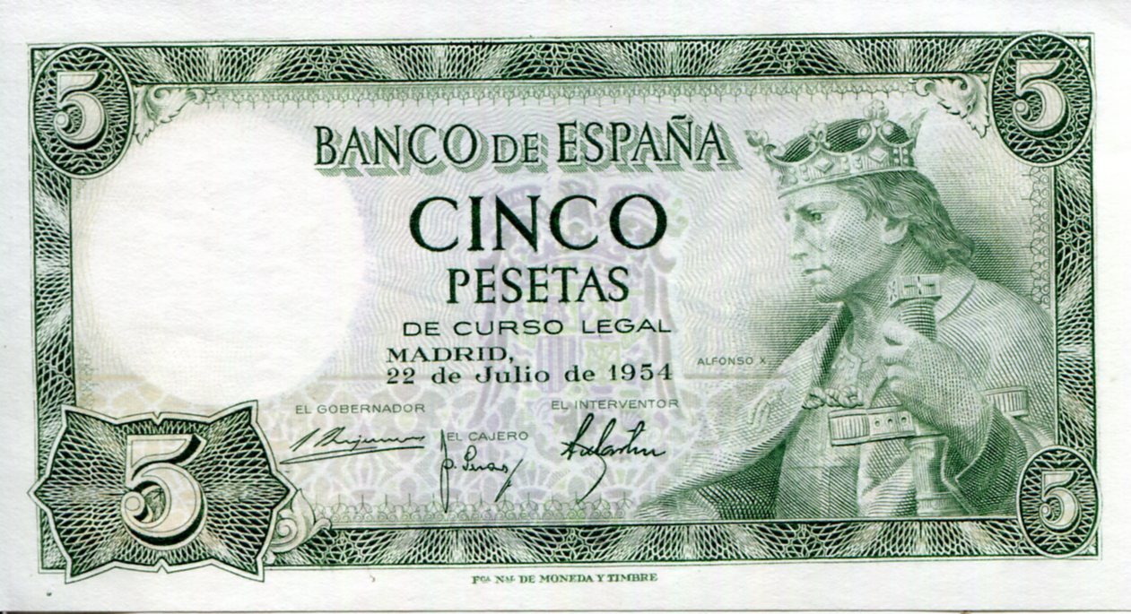 Spain 5 Pesetas aUNC (not centered) pick #: 146a