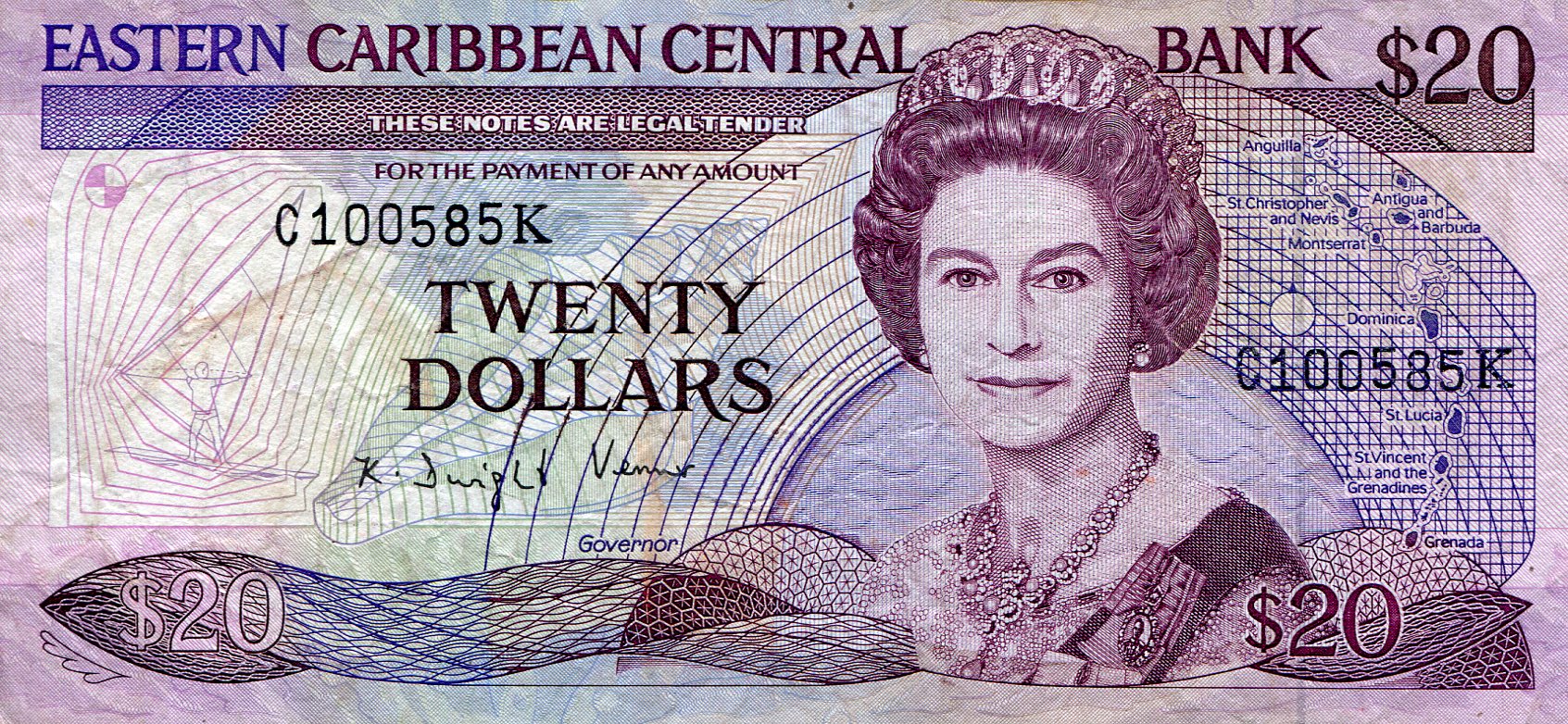 Saint Kitts and Nevis 20 Dollar VF/F (see large scan) pick #: 20K