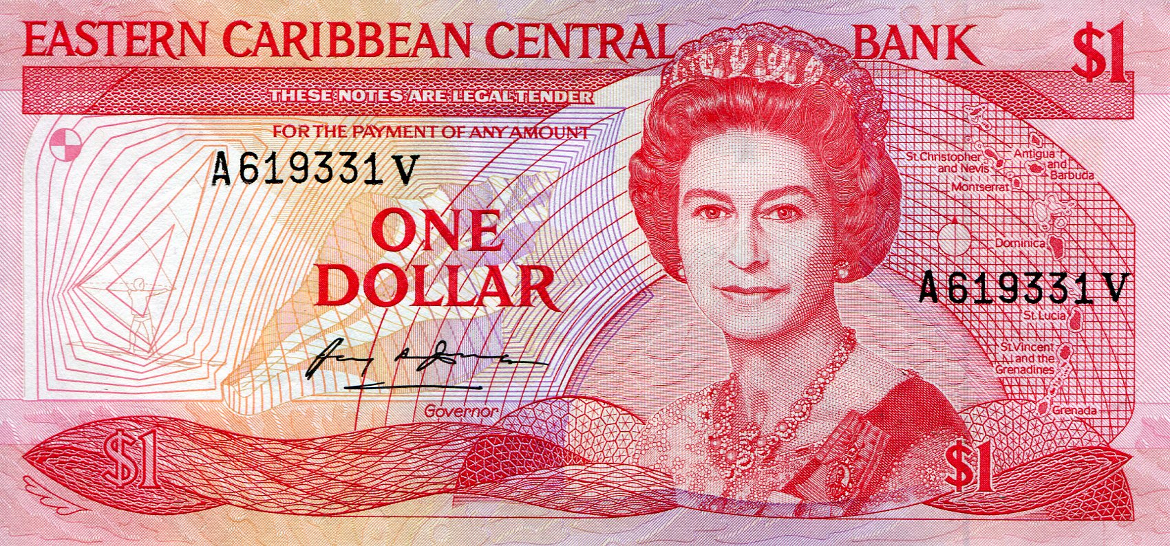 Saint Vincent and the Grenadines 1 Dollar aUNC pick #: 17V