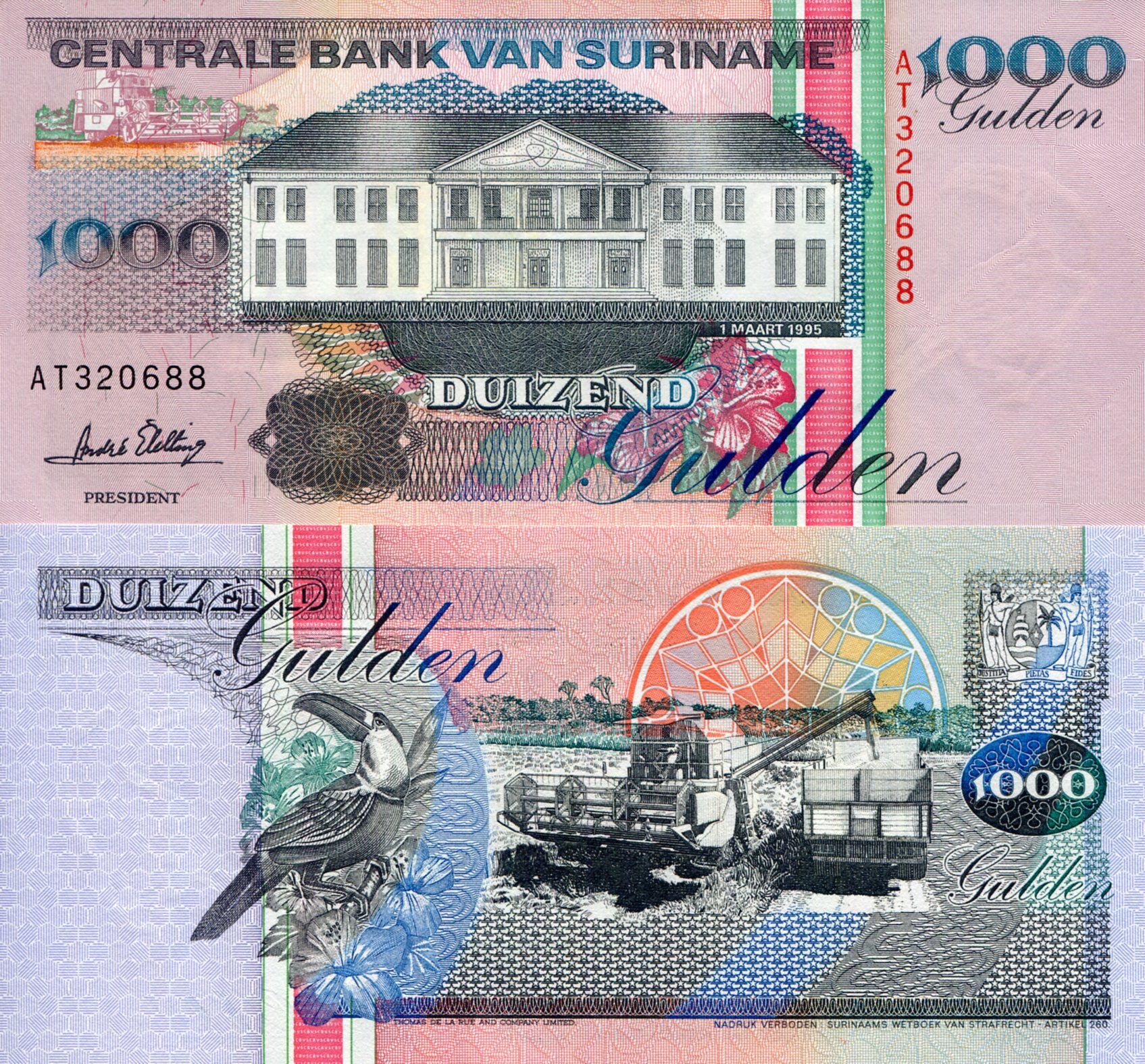 Suriname 1,000 Gulden UNC pick #: 141b