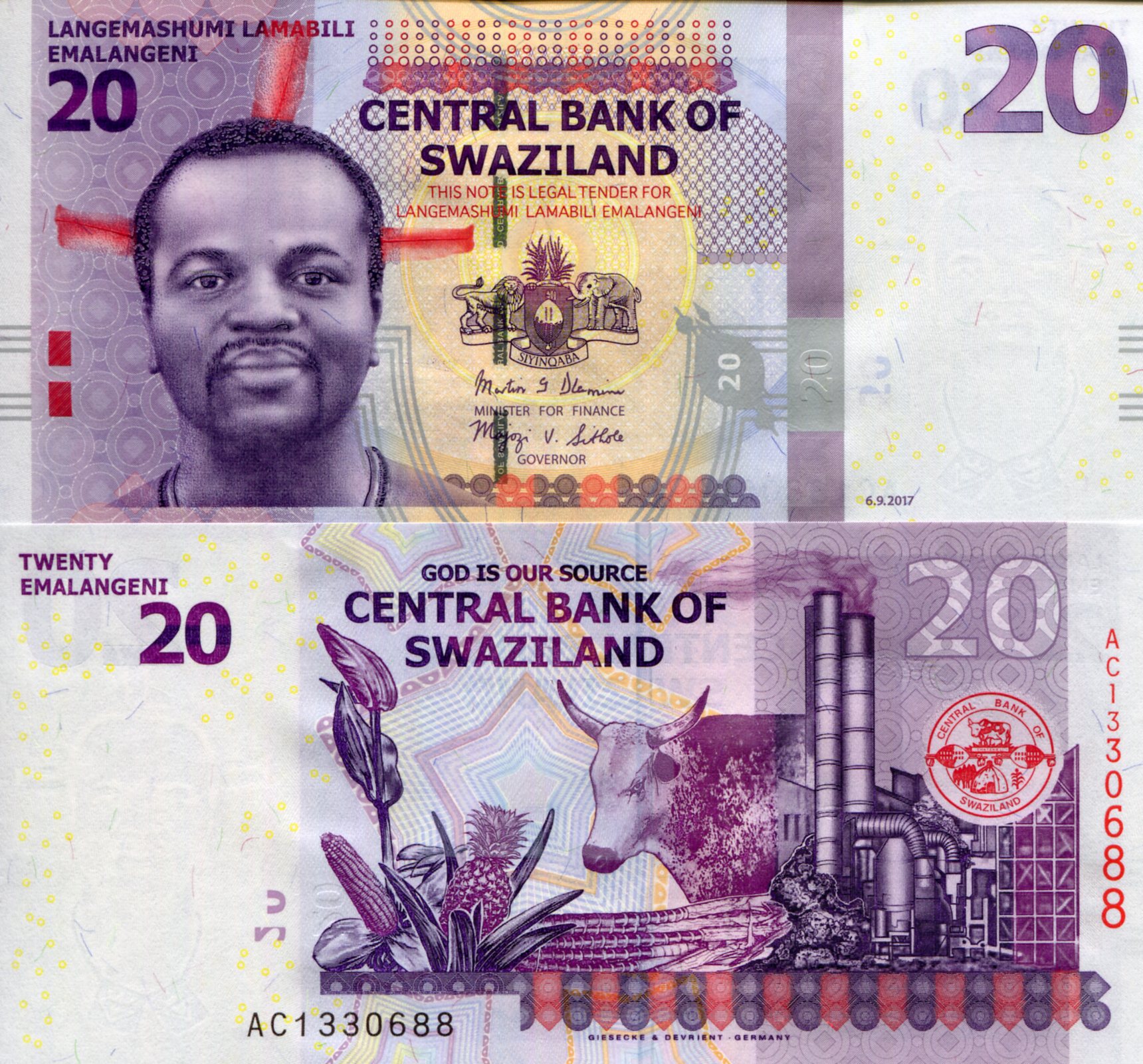 Swaziland  20 Emalangeni UNC pick #: 37c