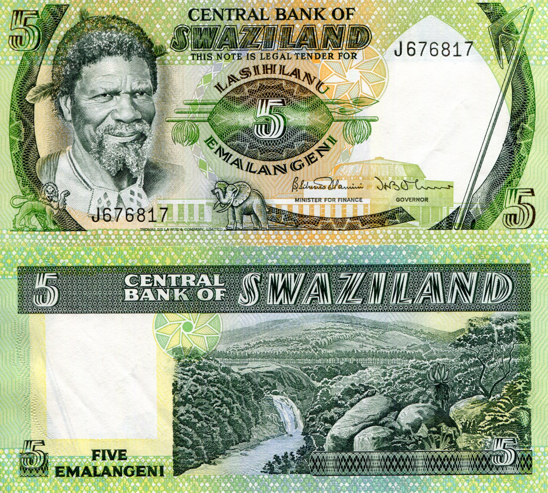 Swaziland  5 Emalangeni UNC pick #: 9b