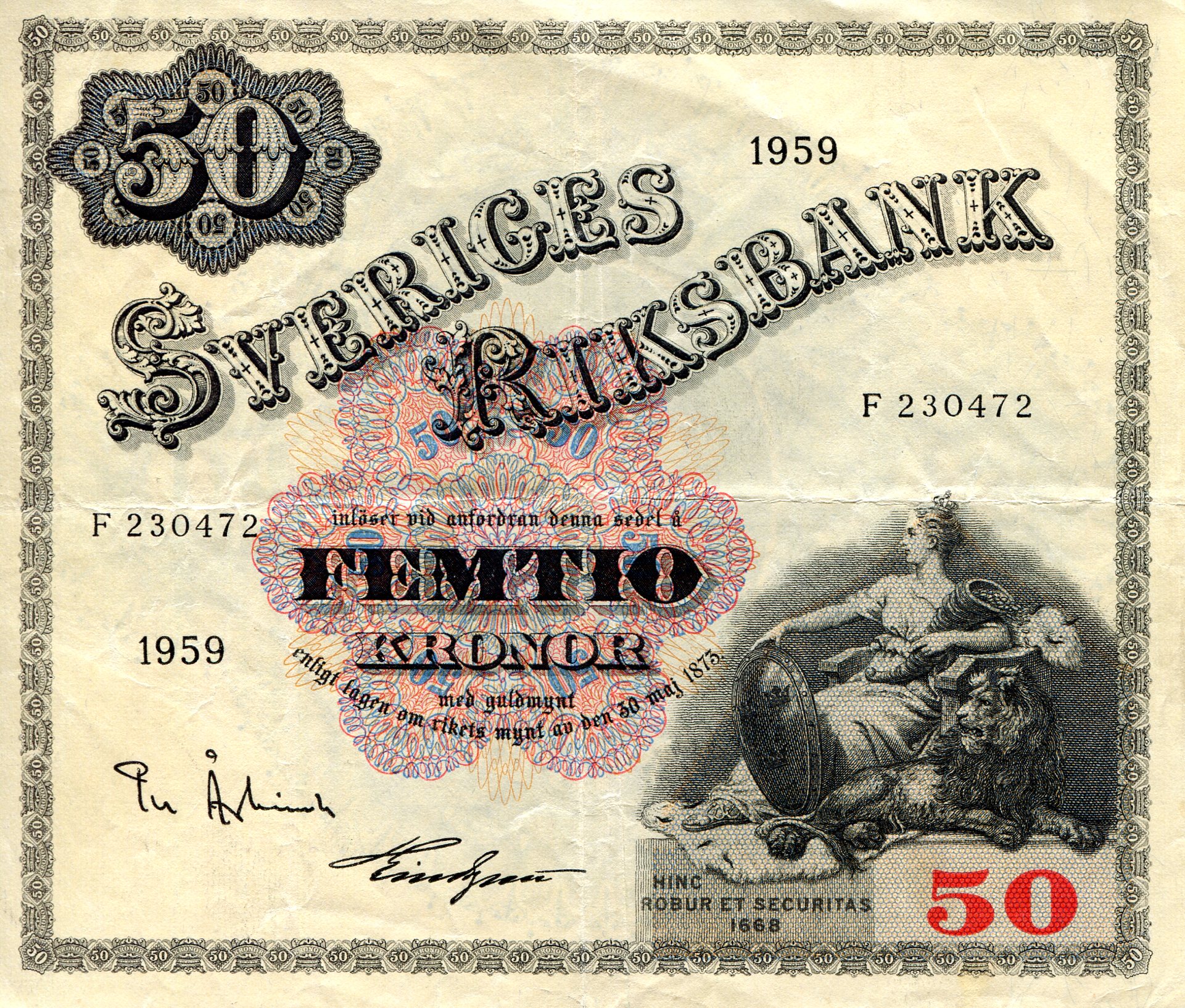 Sweden 50 Kronor F (see scan) pick #: 47a