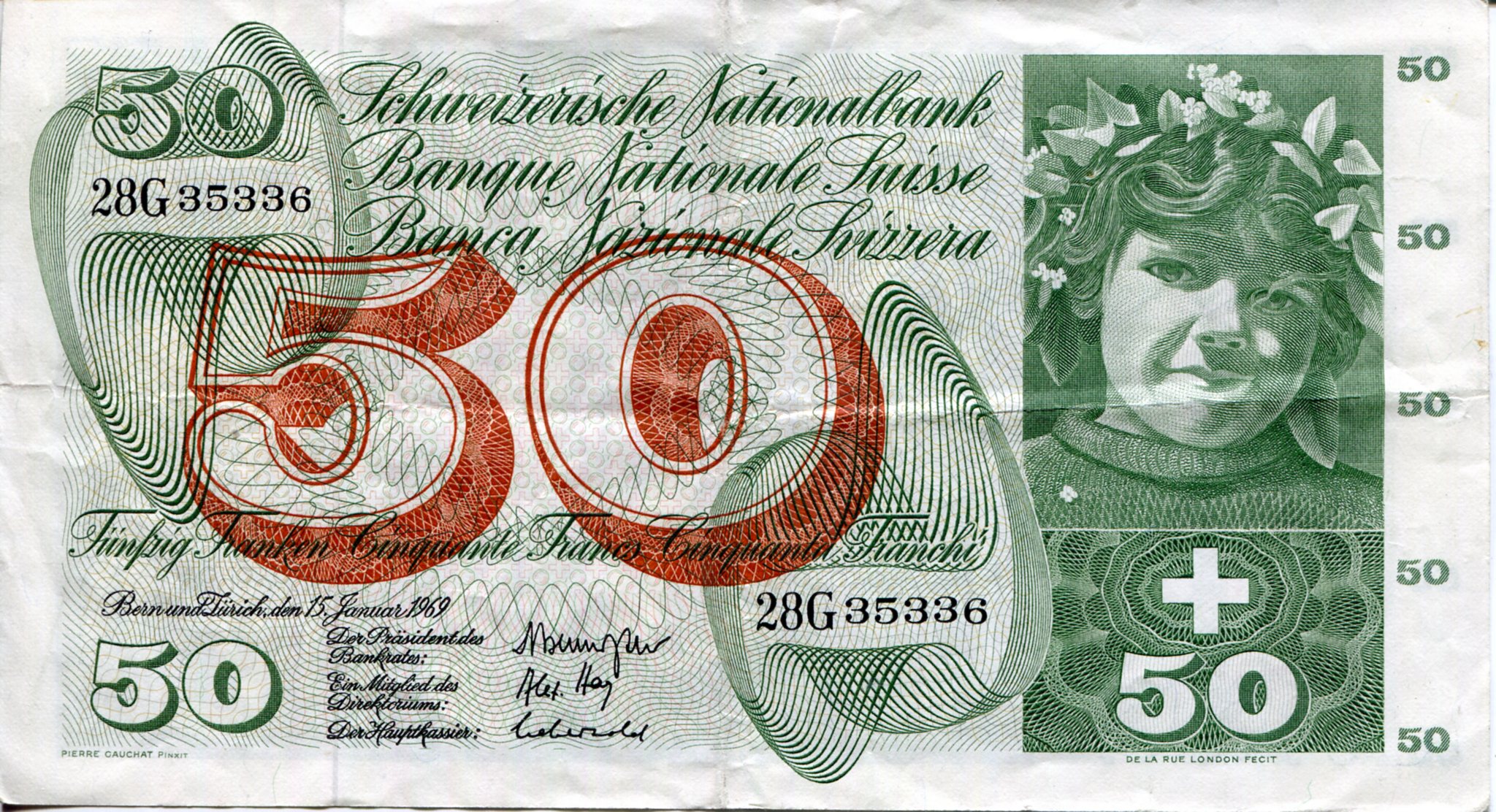 Switzerland  50 Francs VF/F (see large scan) pick #: 48l