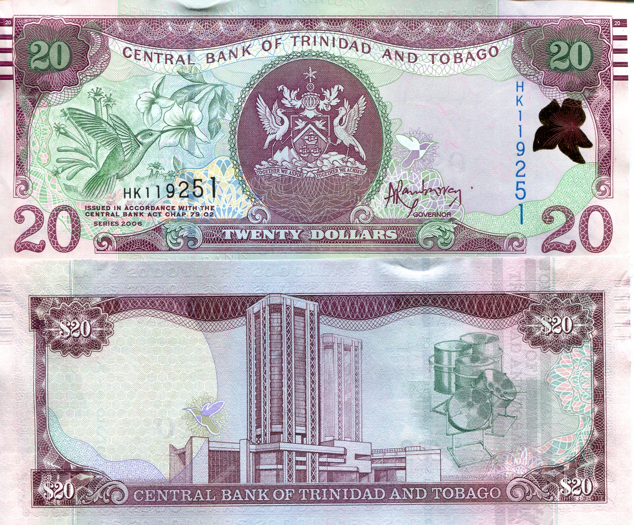 Trinidad and Tobago 20 Dollar UNC (with capping) pick #: 49A