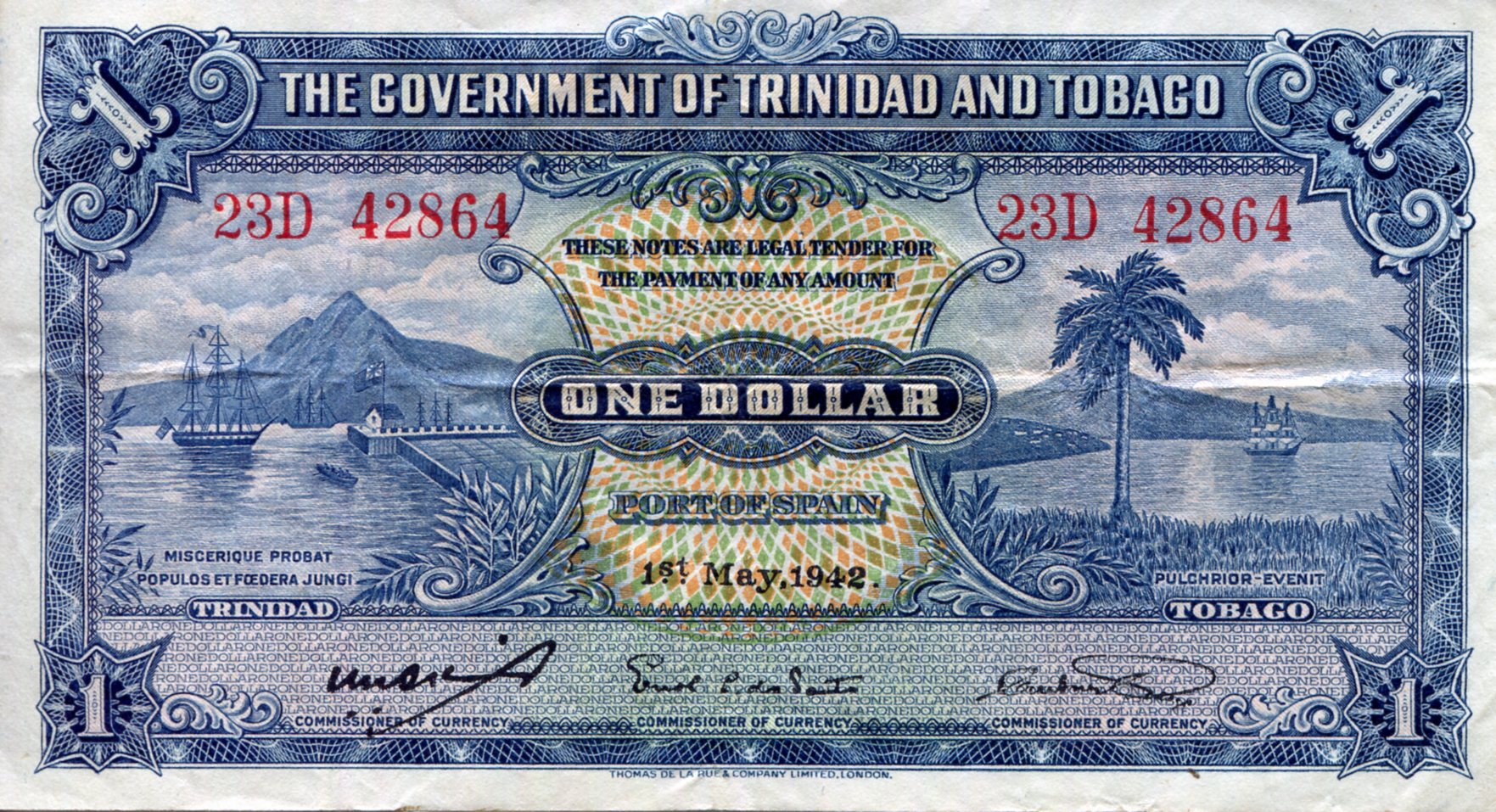 Trinidad and Tobago 1 Dollar VF/F (see large scan) pick #: 5c