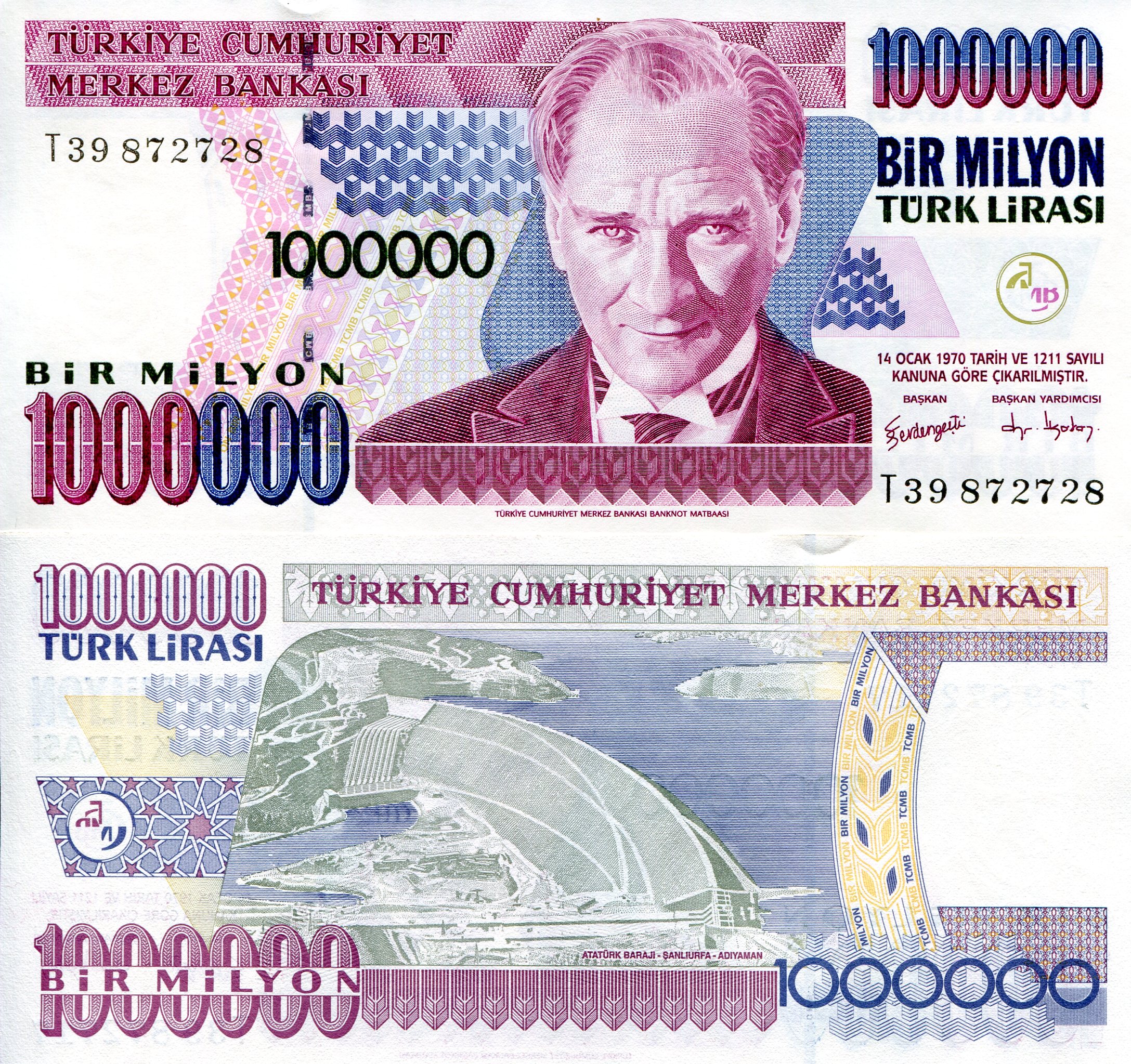 Turkey 1,000,000 Lira aUNC (see scan) pick #: 213