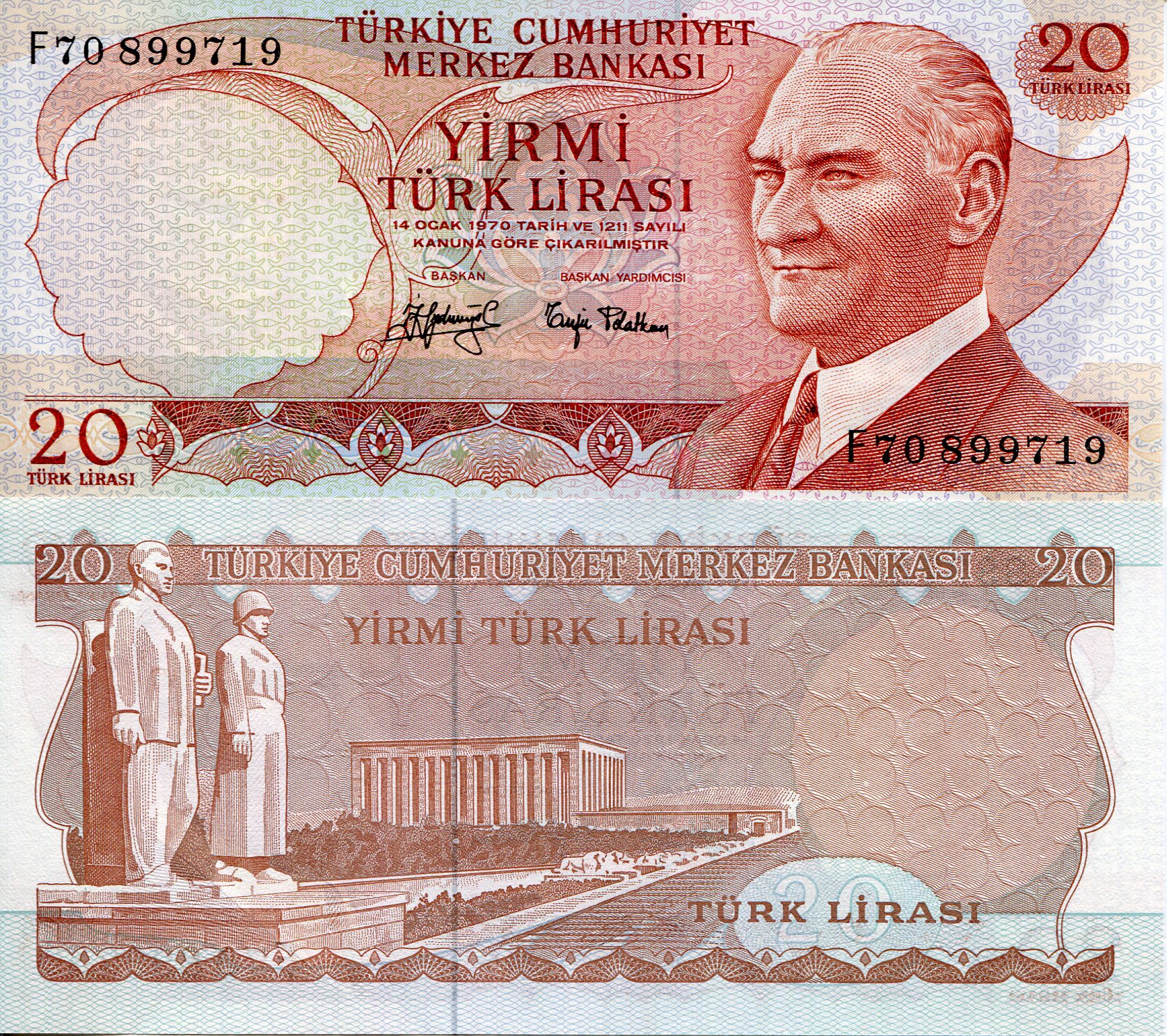 Turkey 20 Lirasi UNC pick #: 187a