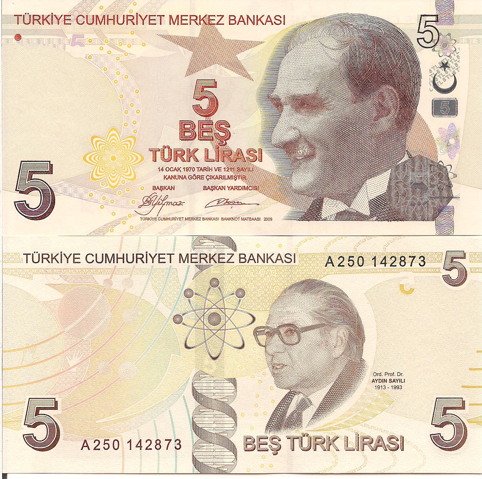 Turkey 5 Lirasi UNC pick #: 222a