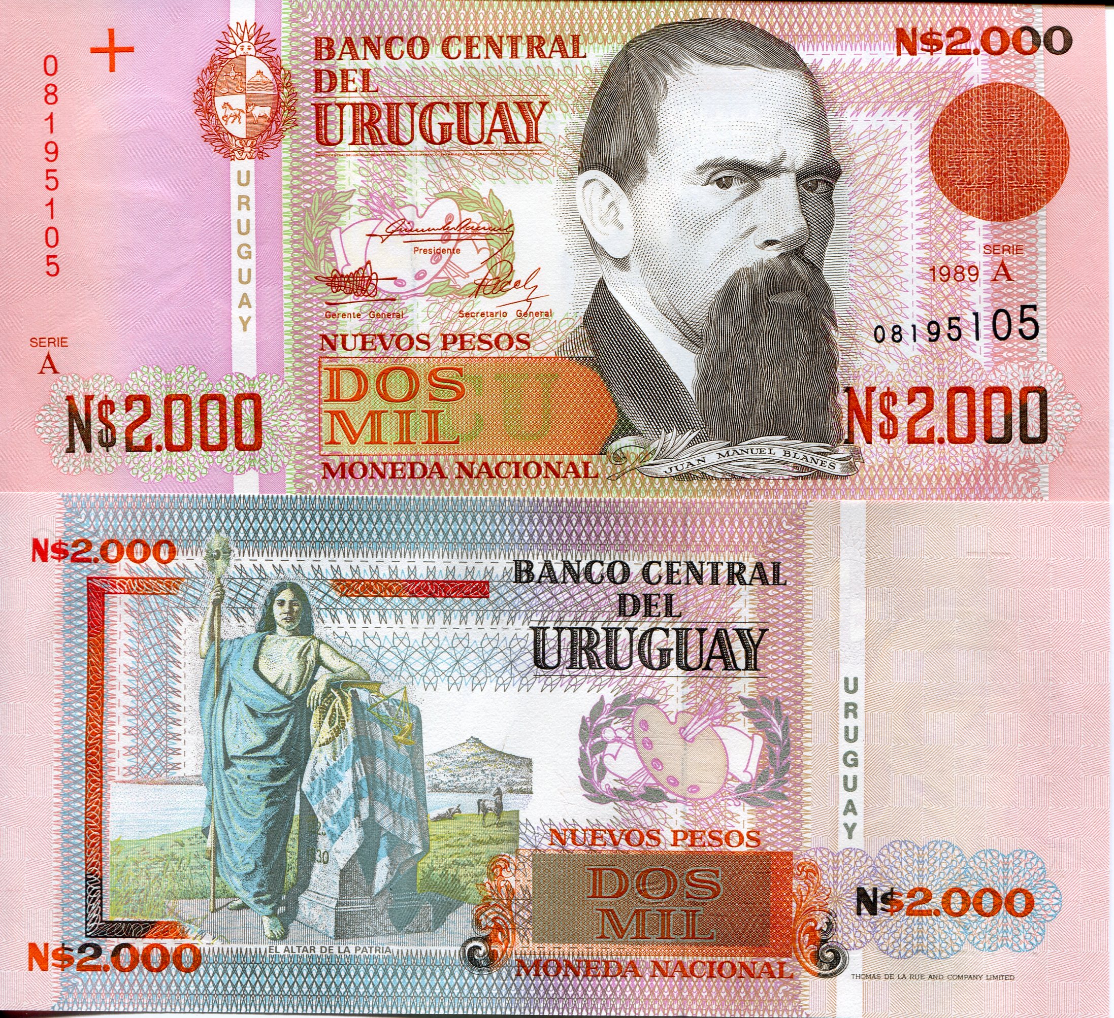 Uruguay  2000 Pesos aUNC pick #: 68