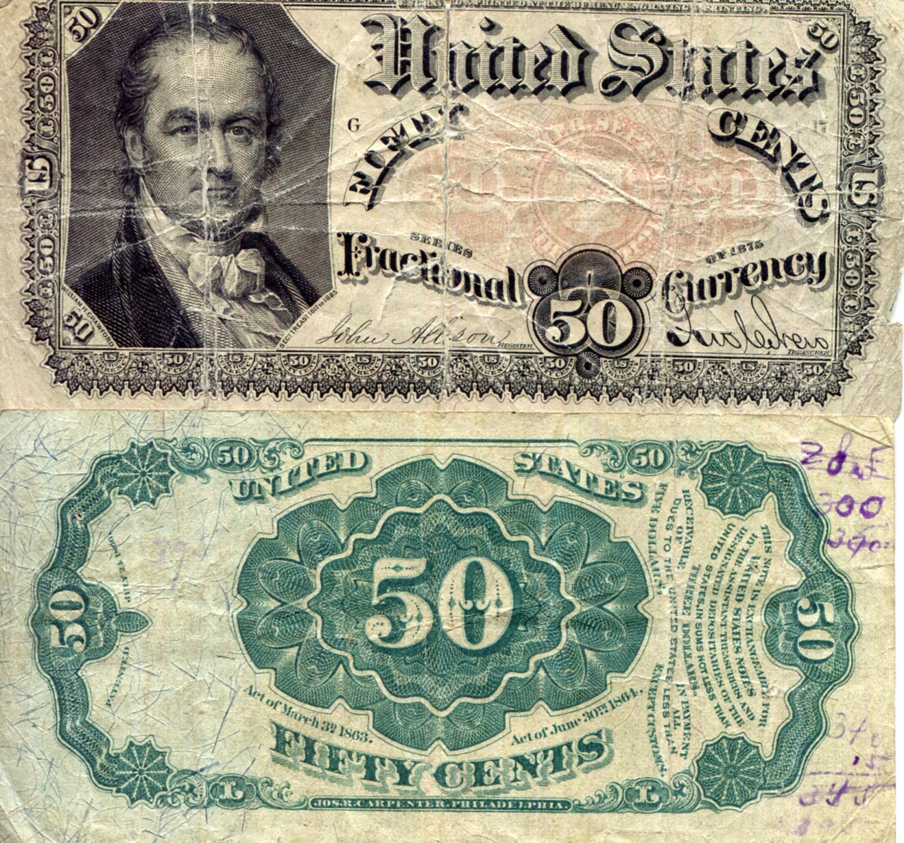 USA - Fractional Currency 50 Cents G (See large scan) pick #: 124