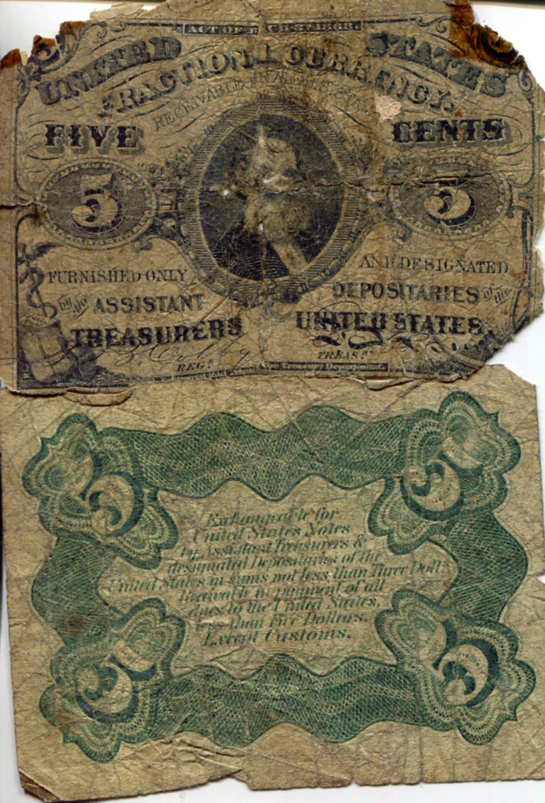USA - Fractional Currency 5 Cents Poor/Rag (See large scan) pick #: 107a
