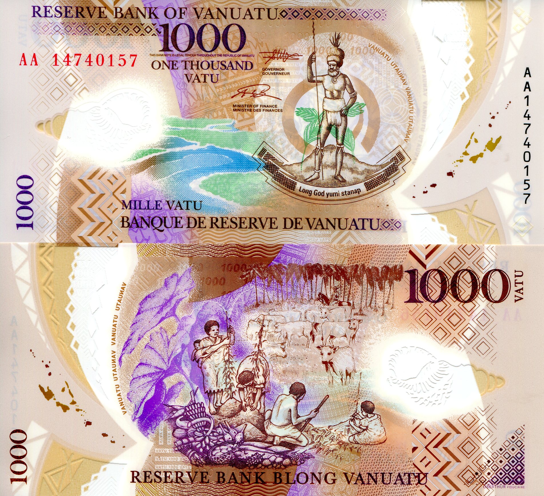 Vanuatu  1,000 Vatu UNC pick #: 13