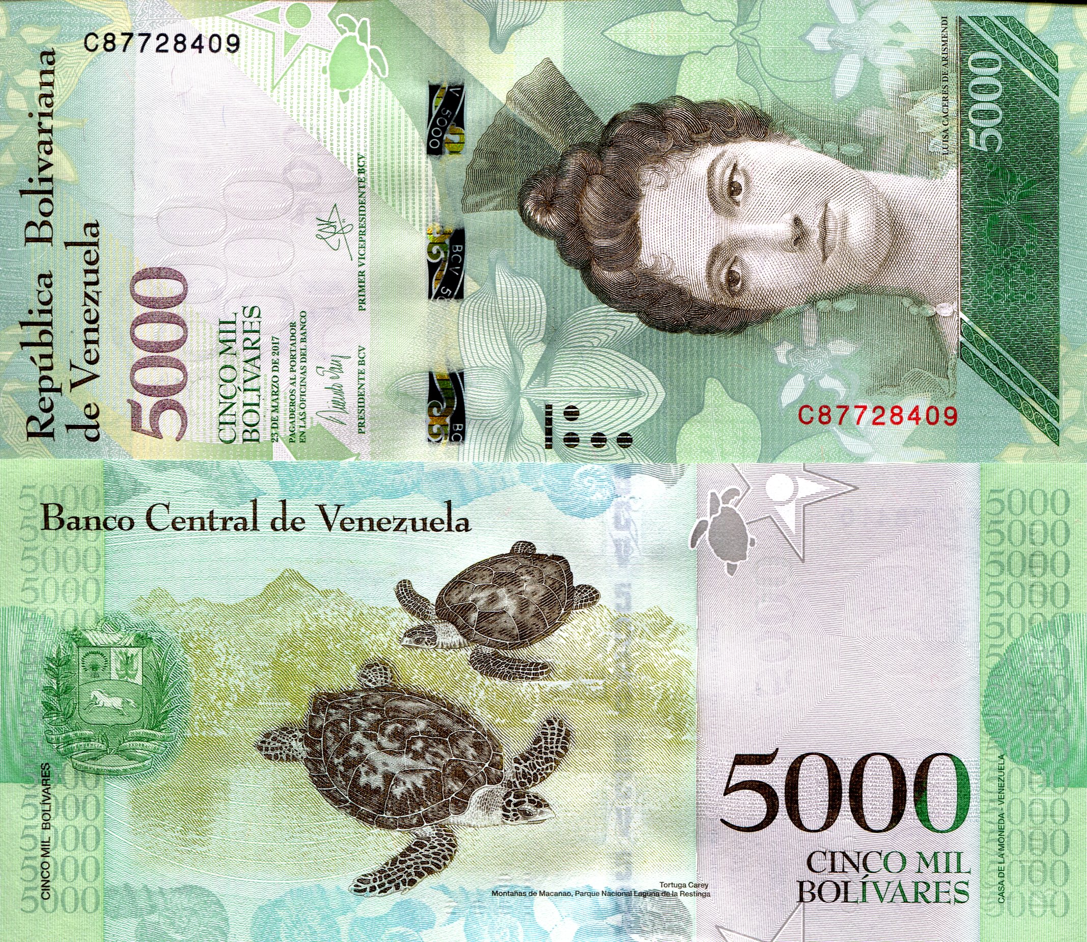 Venezuela  5,000 Bolivares UNC pick #: 97