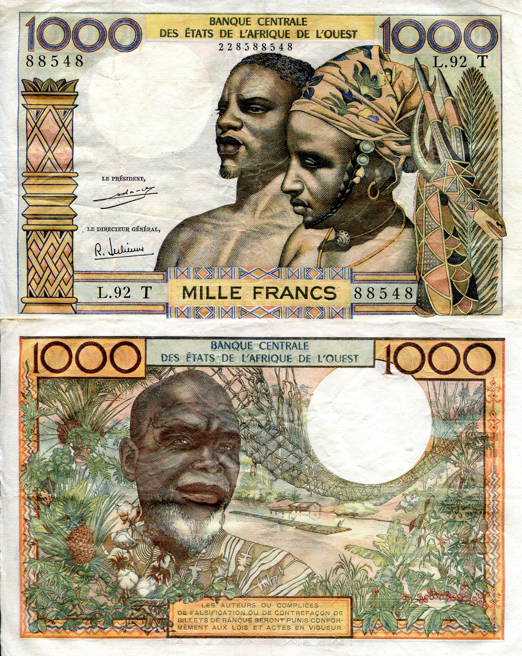 Togo 1000 Francs VF (see large scan) pick #: 813Ti