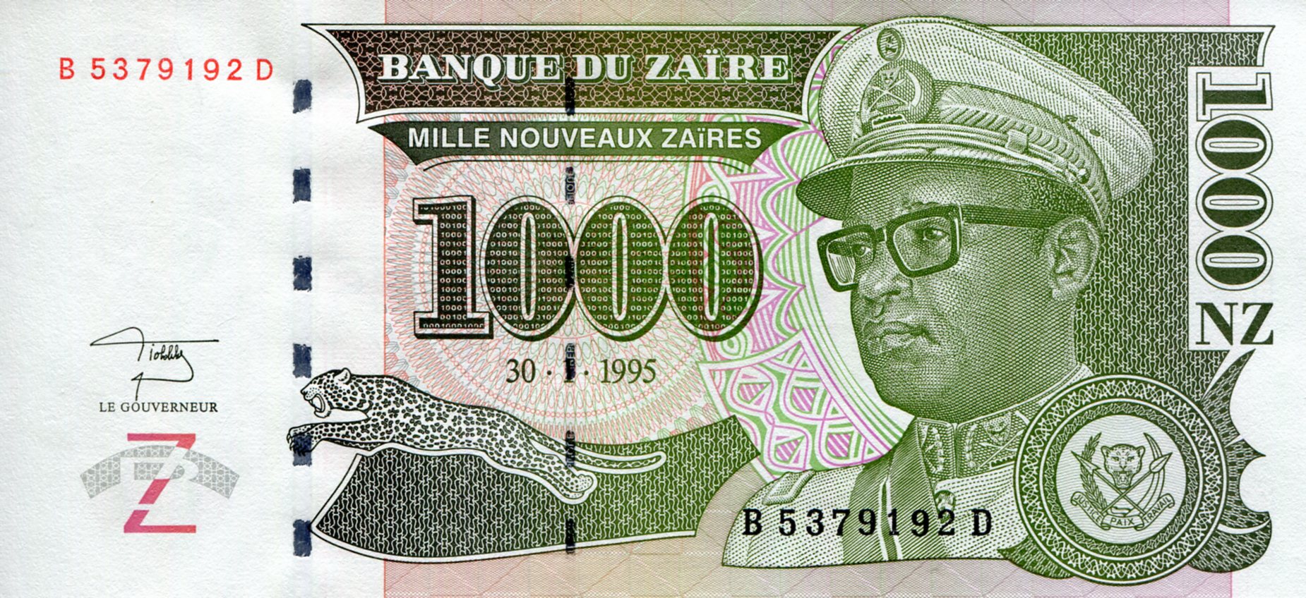 Zaire 1,000 Zaires aUNC pick #: 67