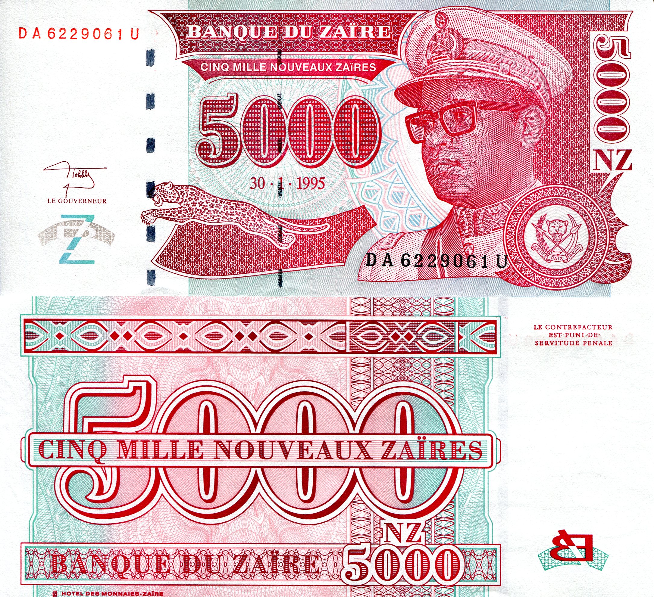 Zaire 5,000 New Zaires UNC pick #: 69