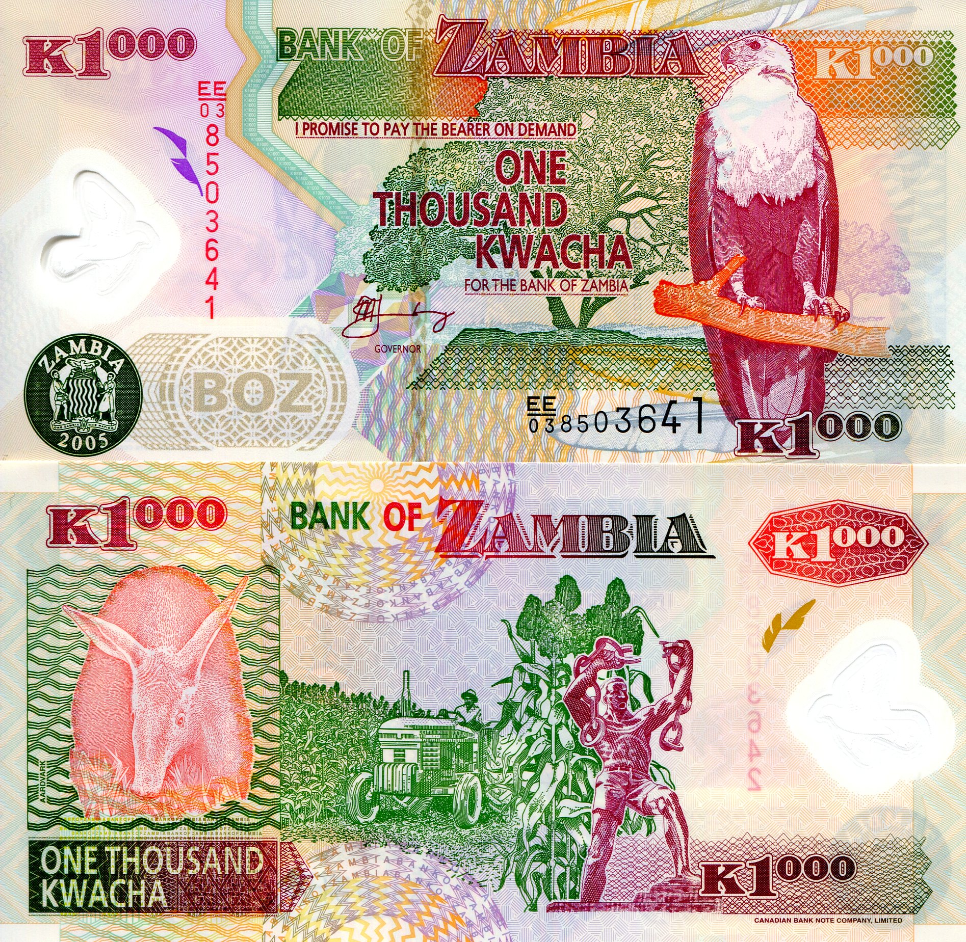 Zambia 1,000 Kwacha UNC pick #: 44d