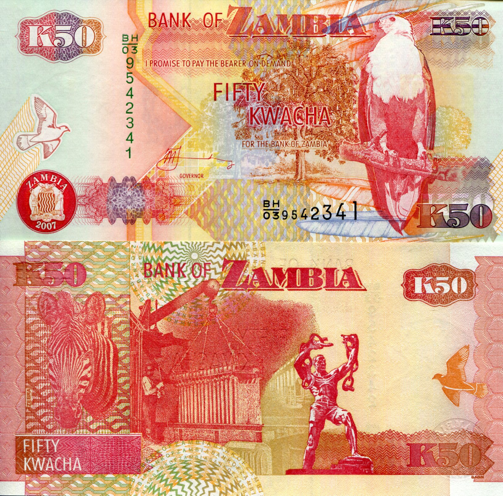 Zambia 50 Kwacha UNC pick #: 37f