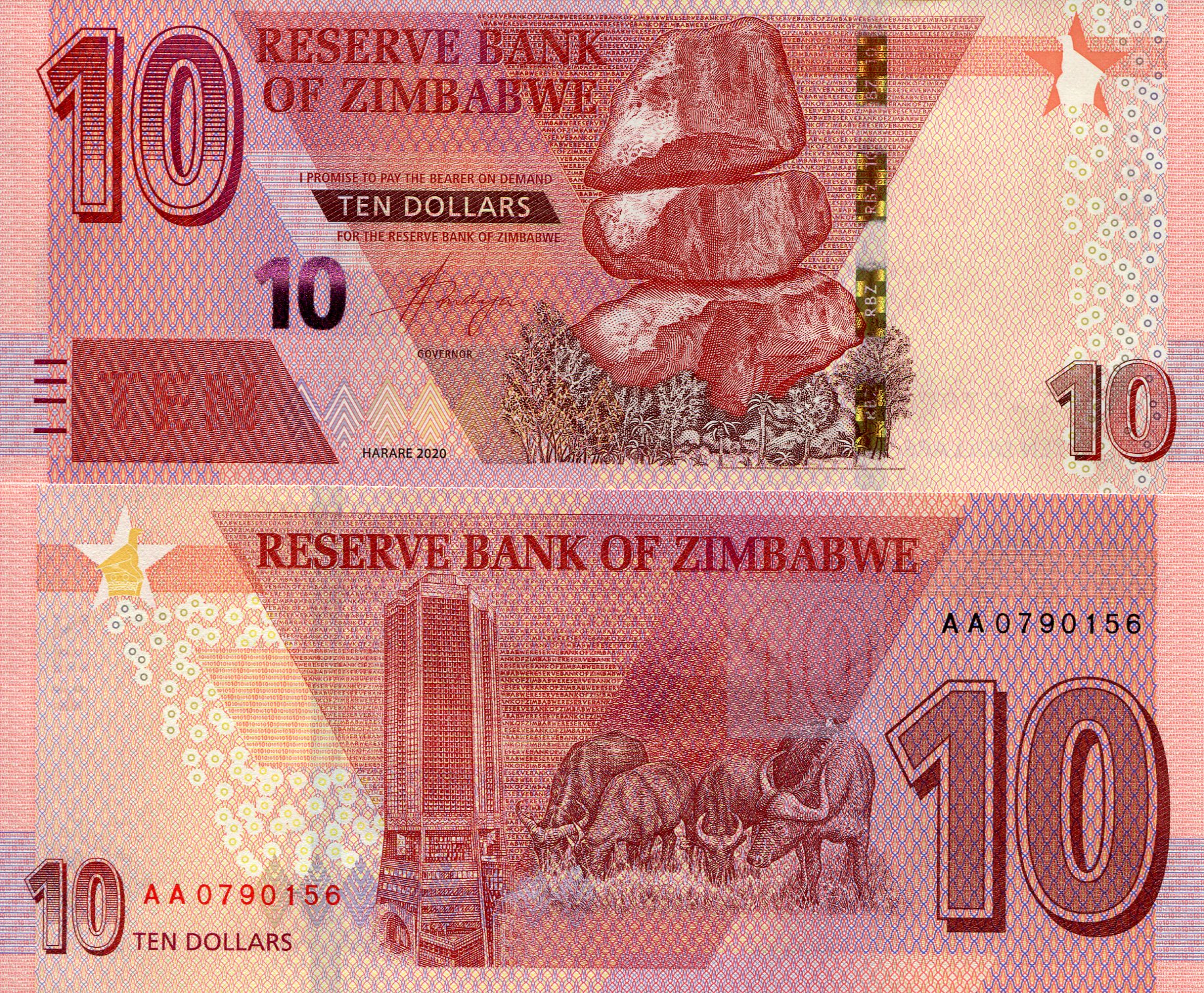Zimbabwe 10 Dollars UNC pick #: New