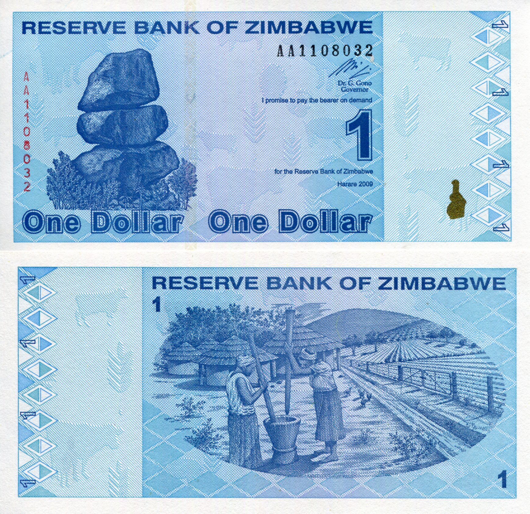 Zimbabwe 1 Dollar UNC pick #: 92