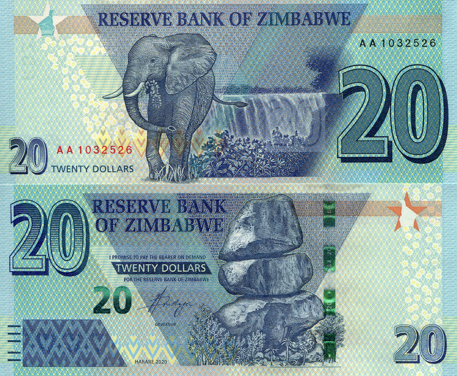 Zimbabwe 20 Dollars UNC pick #: New