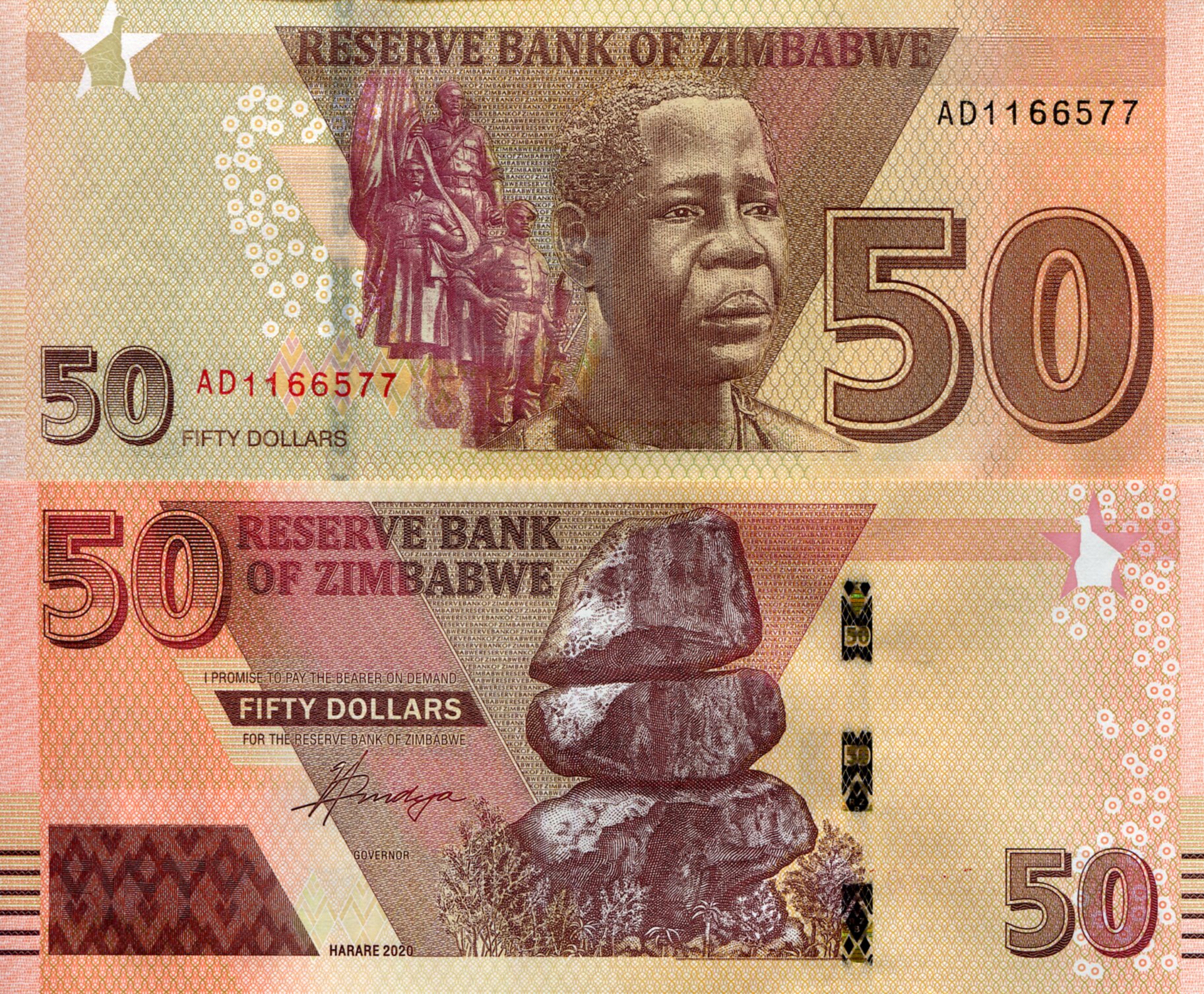 Zimbabwe 50 Dollars UNC pick #: New