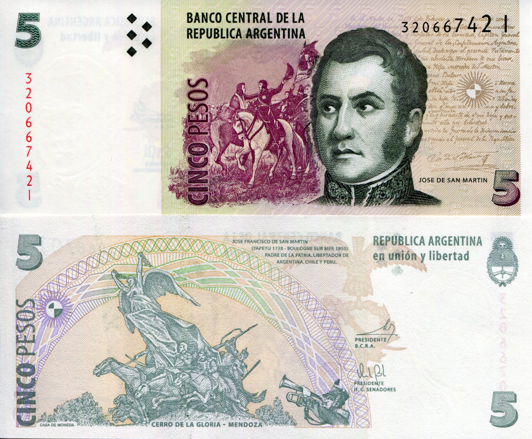 Argentina  5 Pesos UNC pick #: 353e