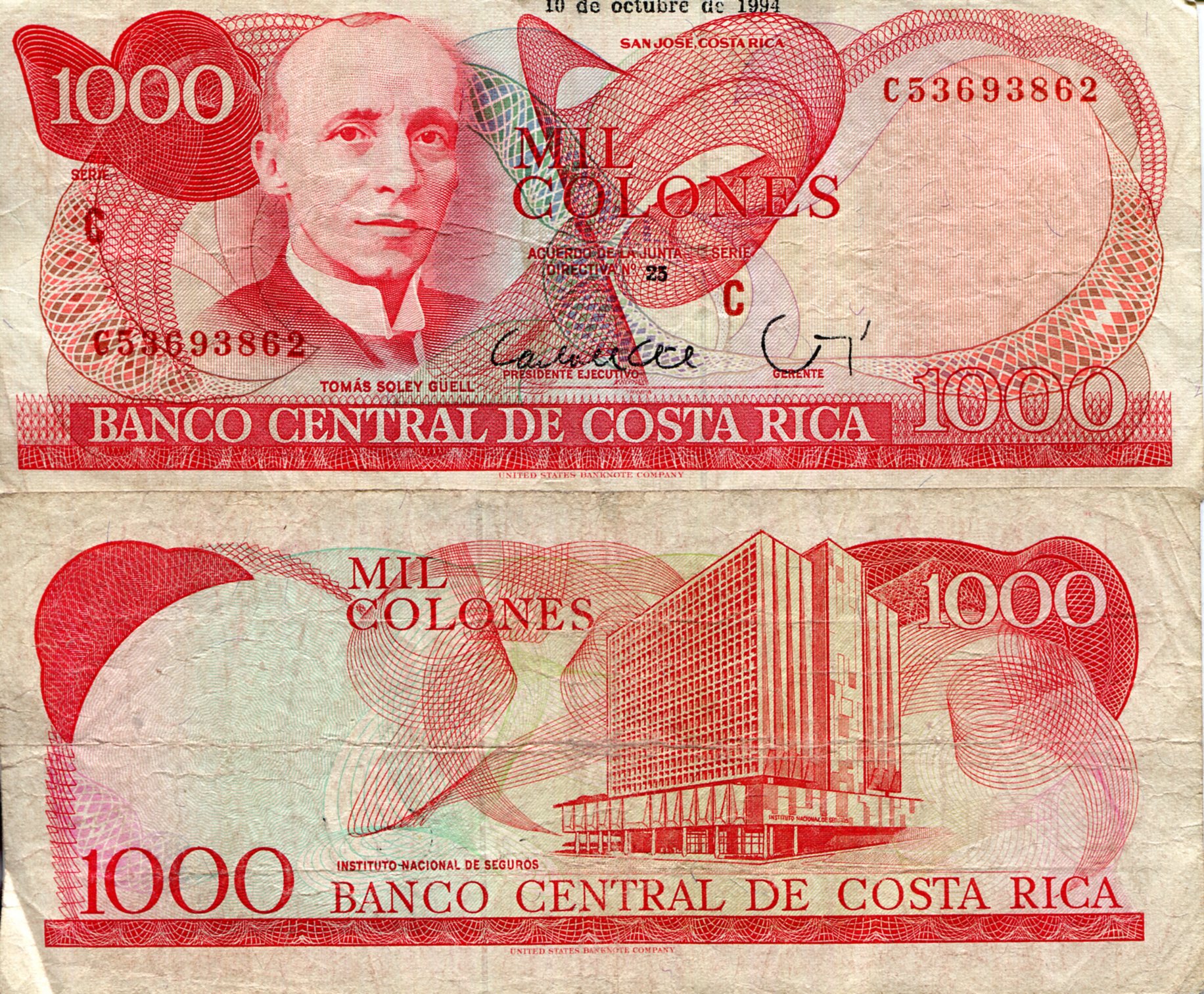 Costa Rica  1,000 Colones VG (See large scan) pick #: 259k