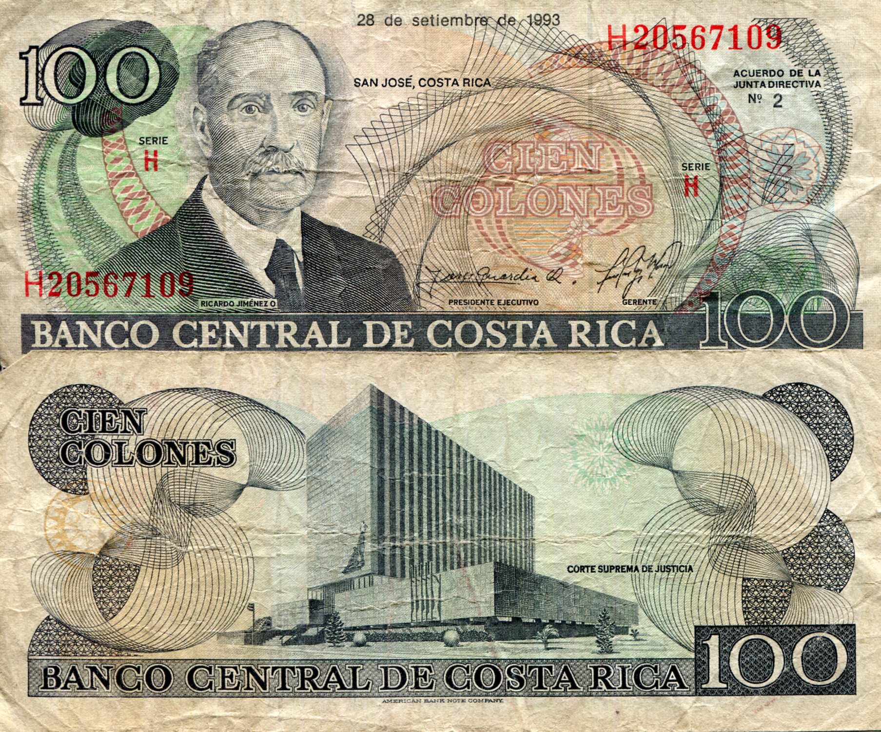 Costa Rica  100 Colones VG (See large scan) pick #: 261a