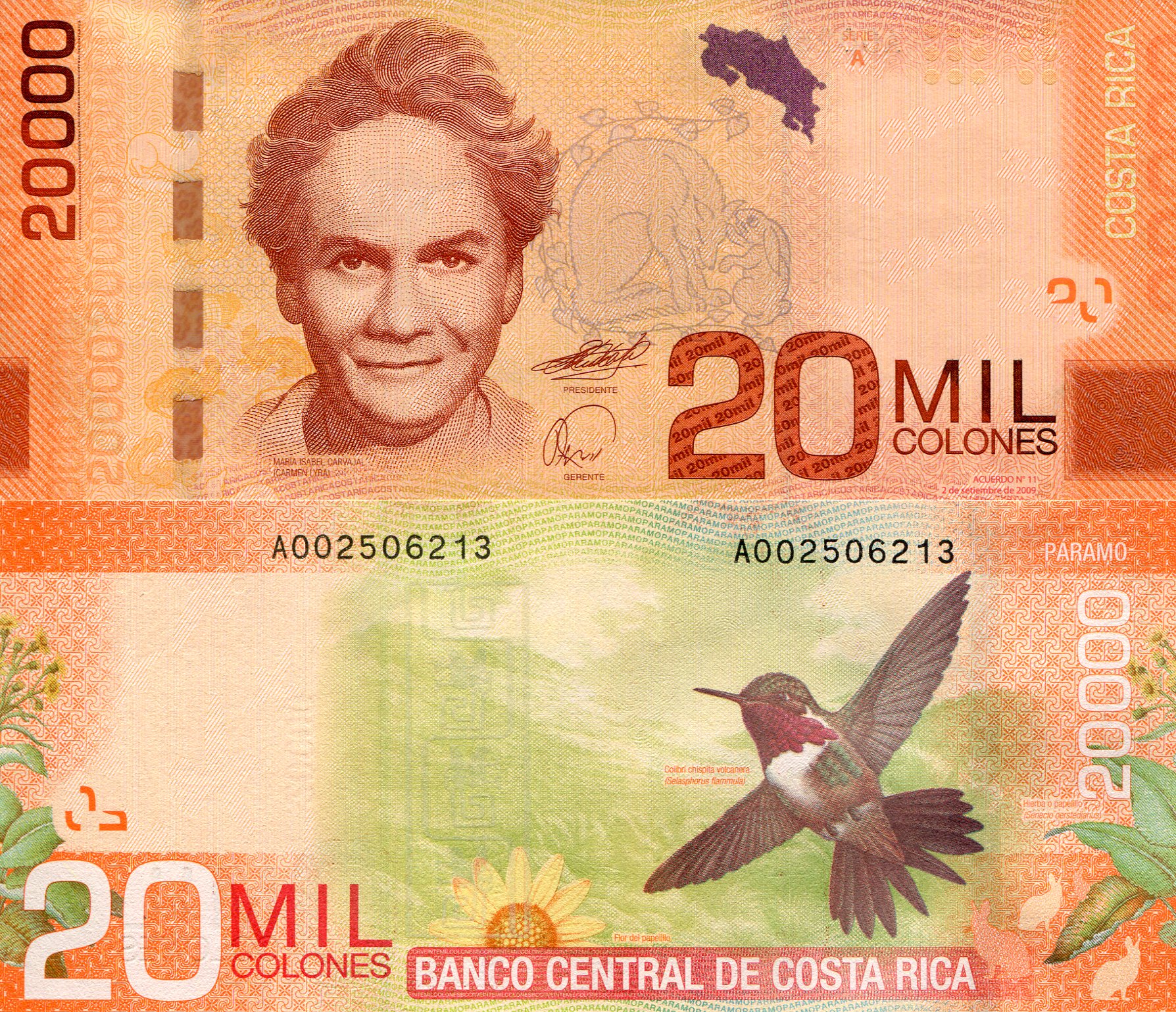 Costa Rica  20,000 Colones UNC pick #: 278