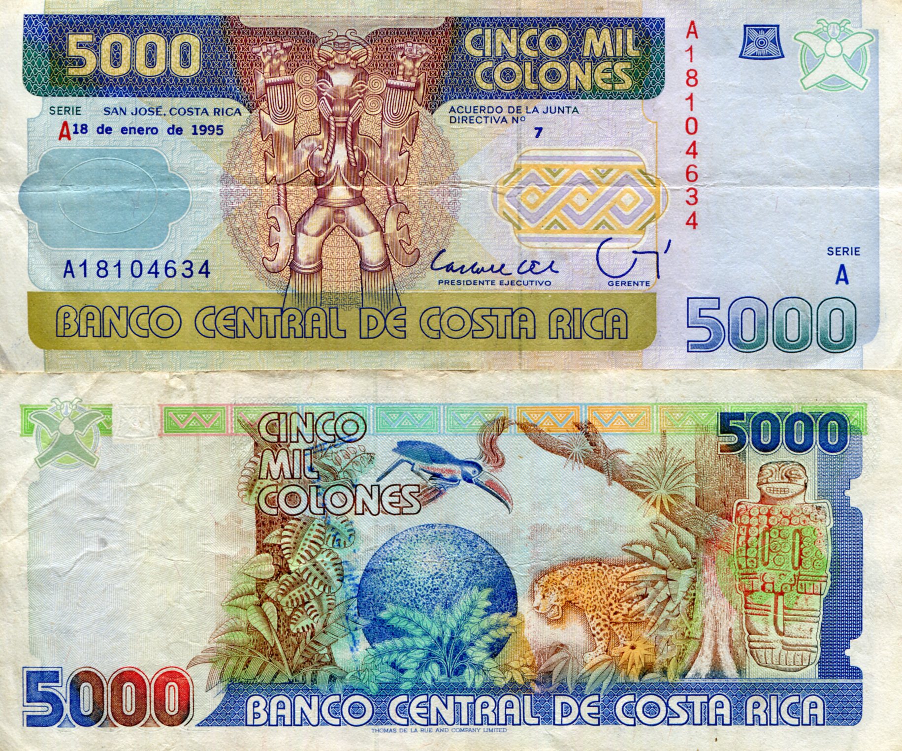 Costa Rica  5,000 Colones F (See large scan) pick #: 260f