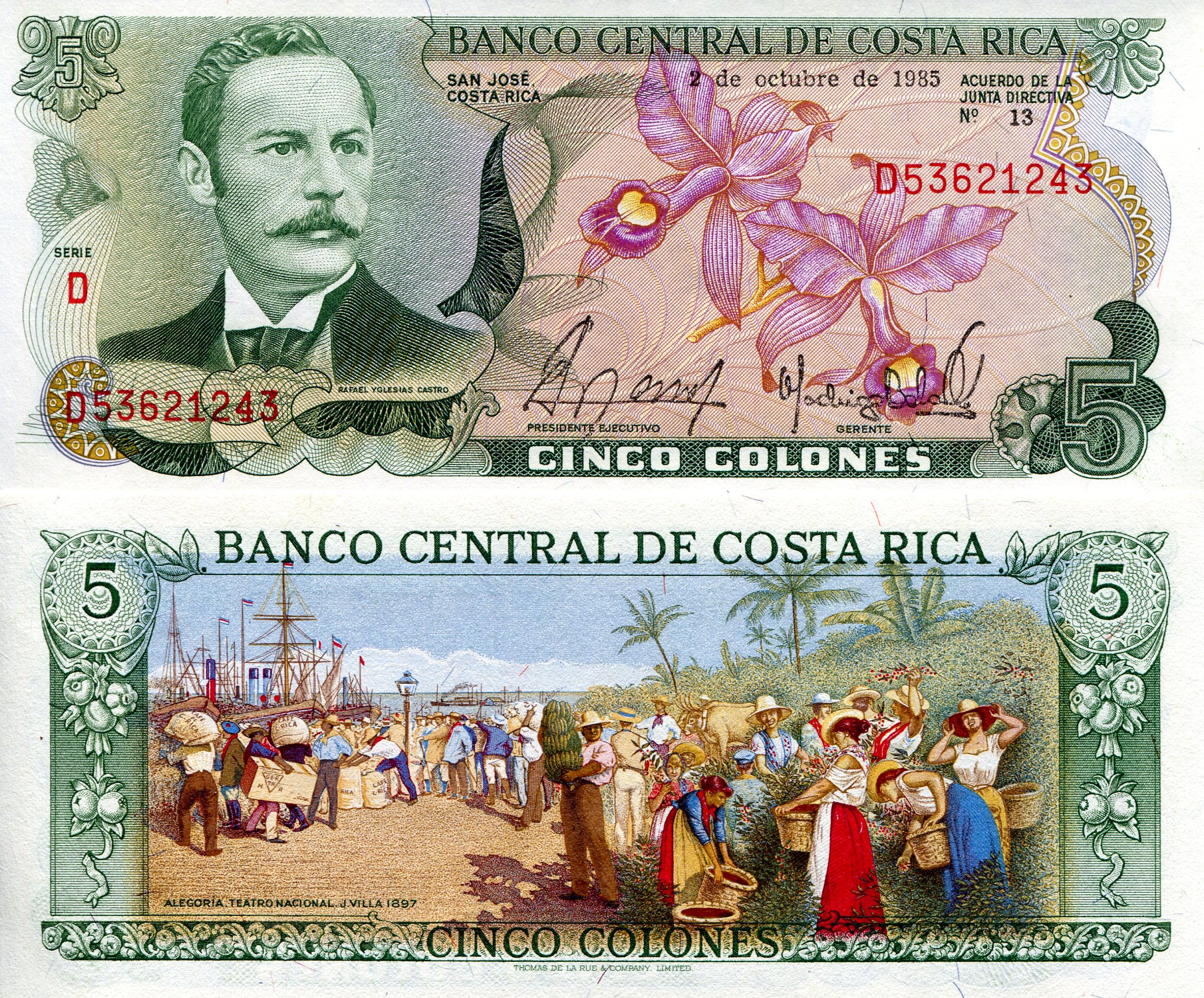 Costa Rica  5 Colones UNC pick #: 236cc