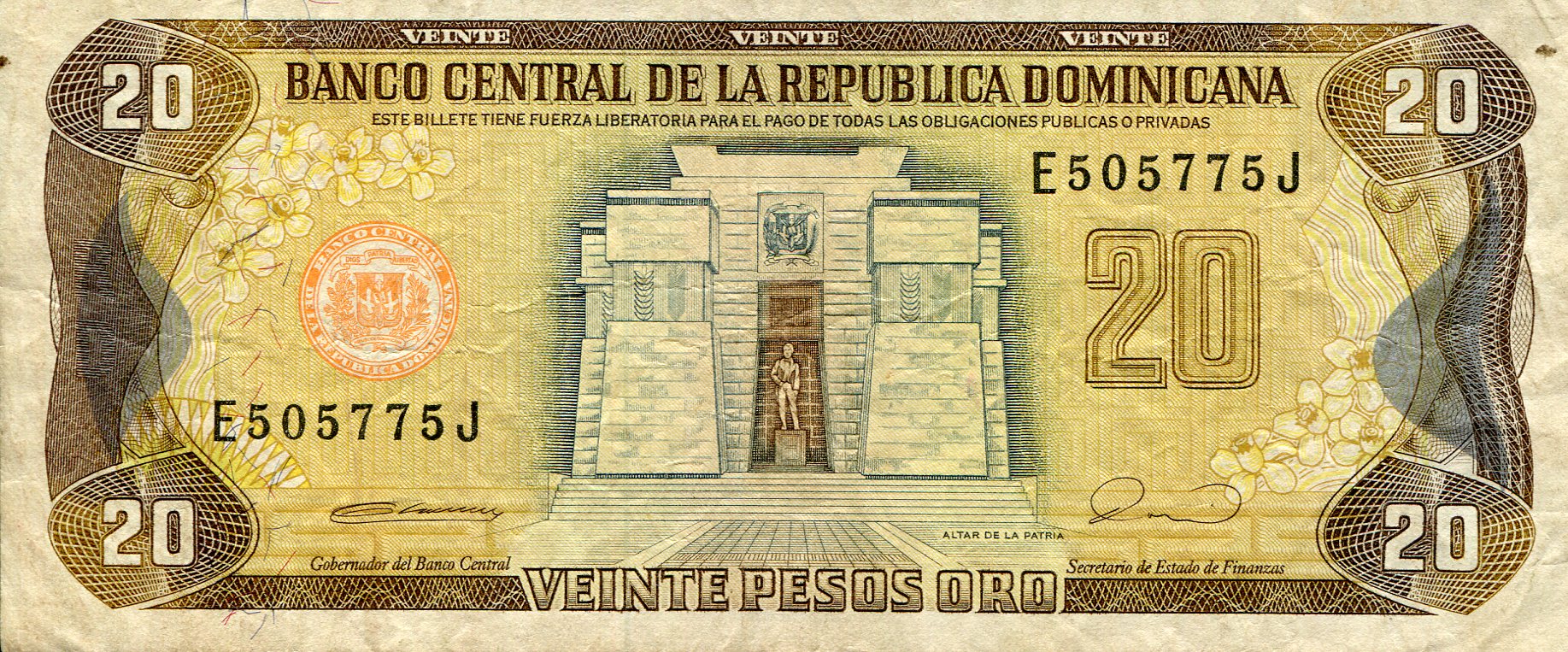 Dominican Republic 20 Pesos Oro F/VG (See large scan) pick #: 133a