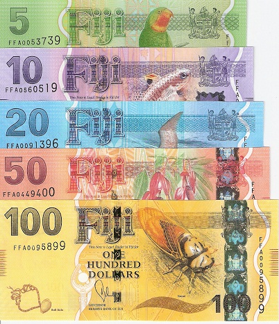 Fiji 5-100 Dollars Pick Number: New UNC Banknote