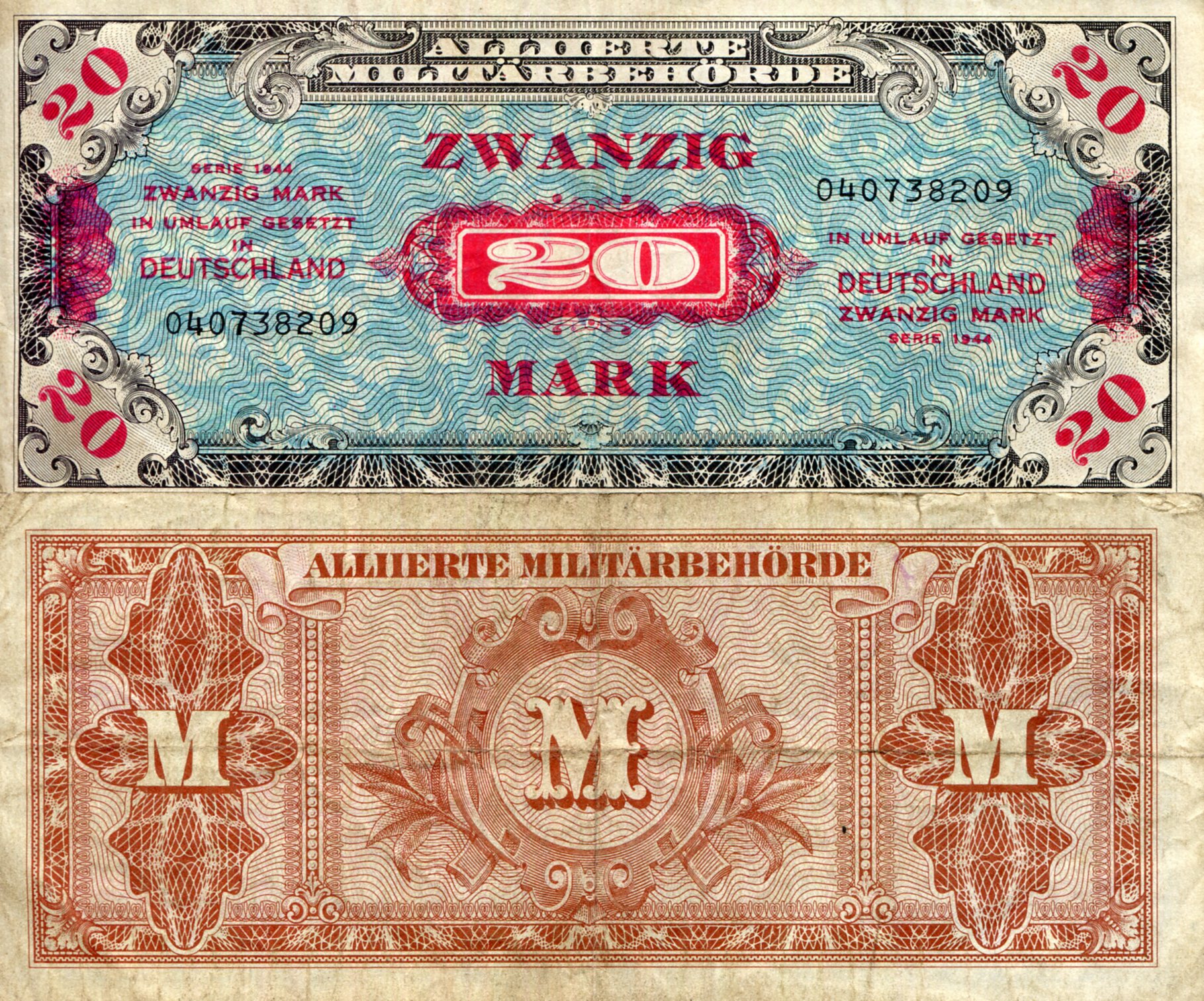 Germany 20 Marks F/VG (see large scan) writing on note pick #: 195b1