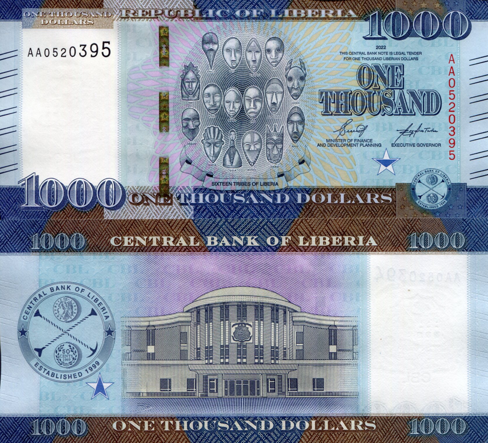 Liberia 1,000 Dollars UNC pick #: New
