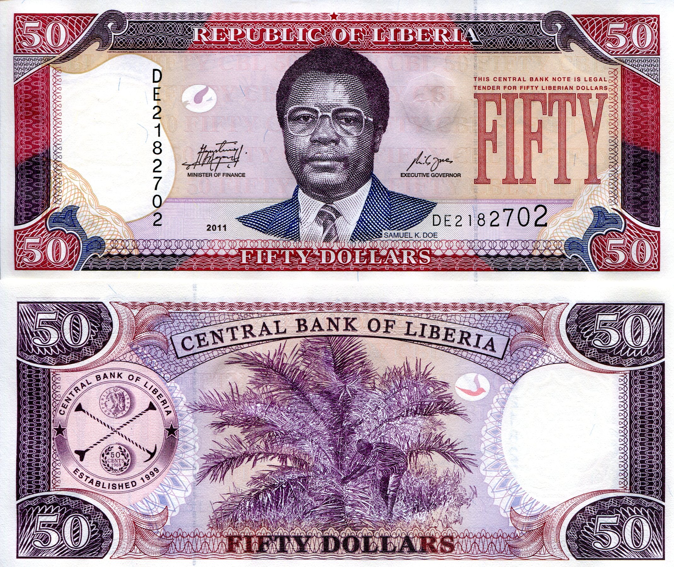 Liberia 50 Dollars UNC pick #: 29e