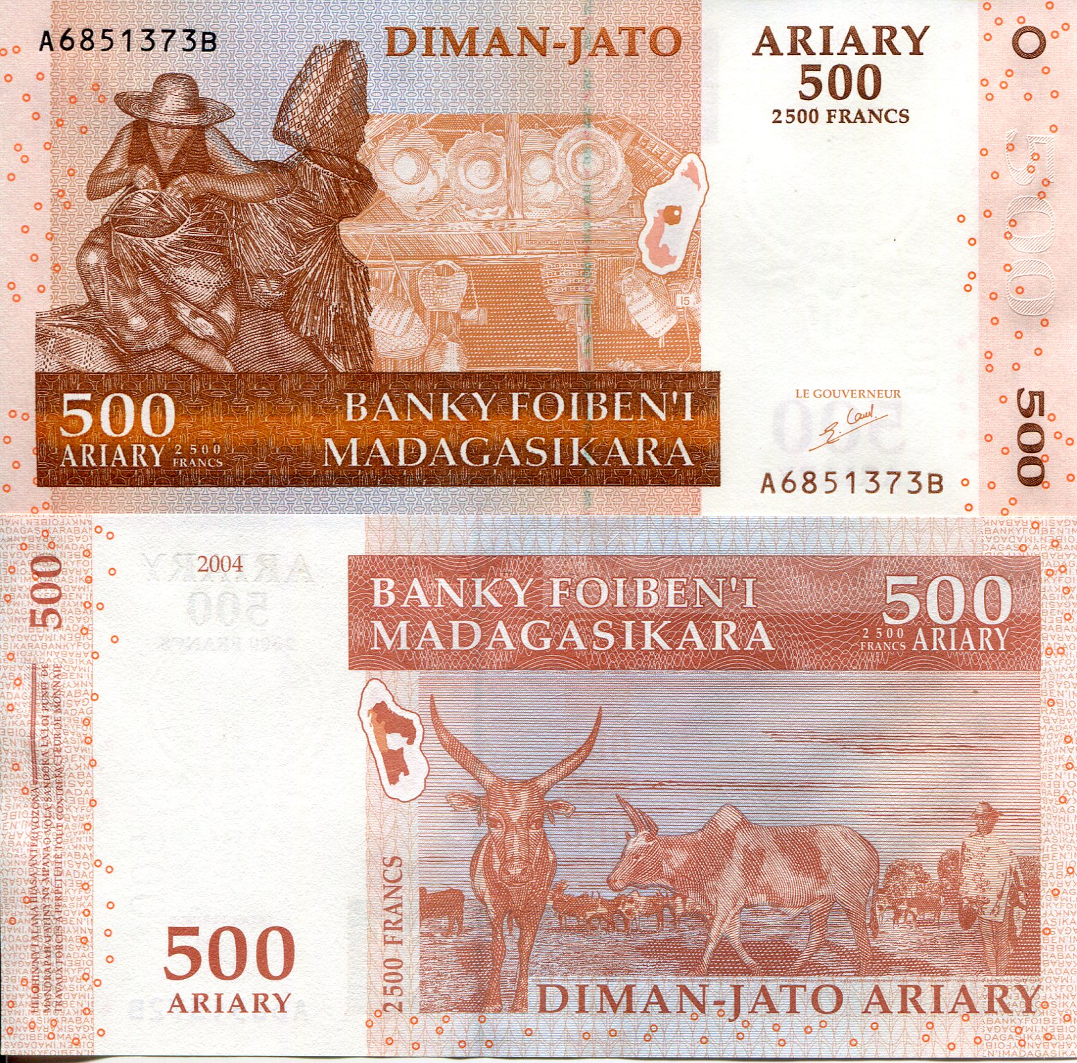 Madagascar 500 Ariary UNC pick #: 88a