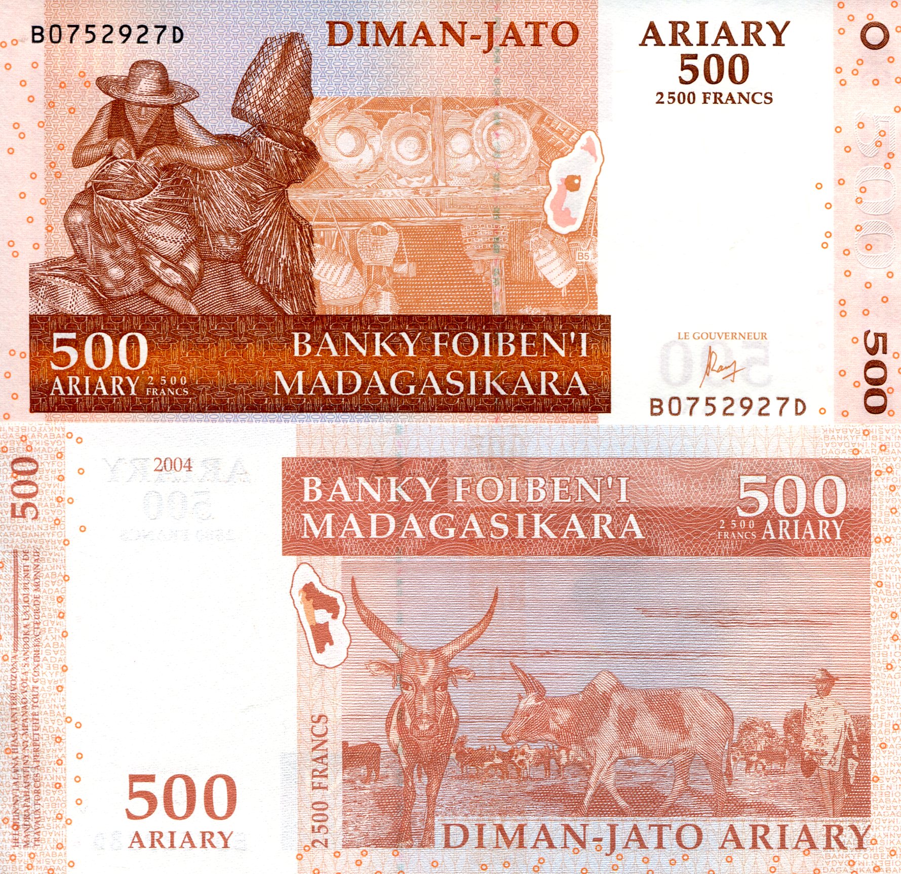 Madagascar 500 Ariary UNC pick #: 88d