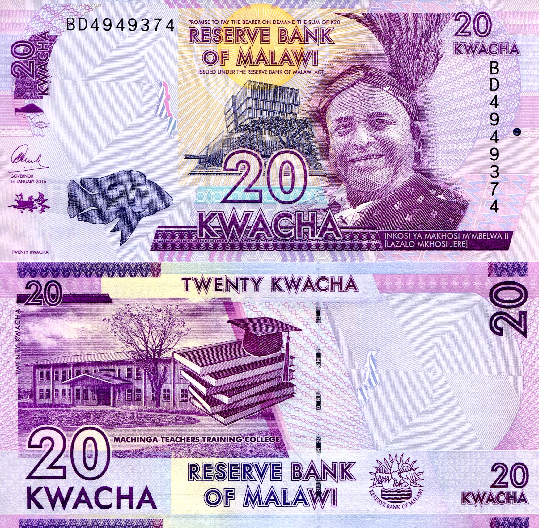 Malawi 20 Kwacha UNC pick #: 63c