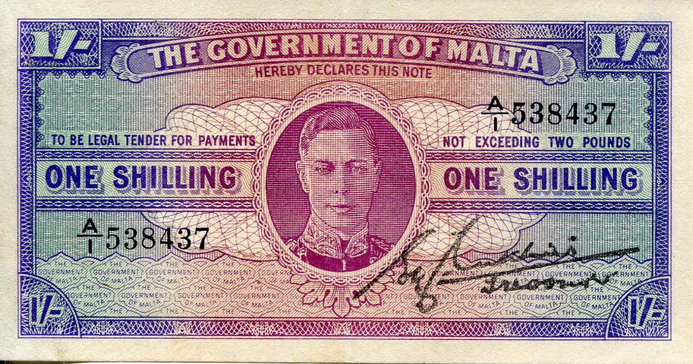 Malta 1 Shilling XF (see large scan) pick #: 16