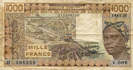 Niger 1,000 Francs Pick Number: 607Ha1 F/VG (See large scan) Pinholes Banknote
